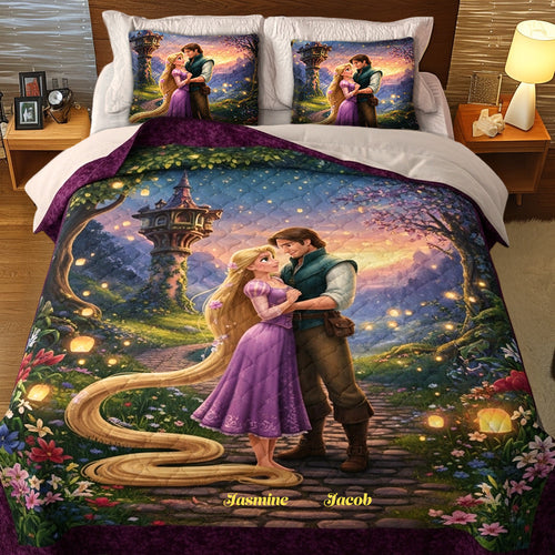 “Embrace the Magic of Love” - Romantic Couple Quilt Bed Set - Personalized Gift for Lovers, Anniversary, Engagement Blanket PopCulturePrints