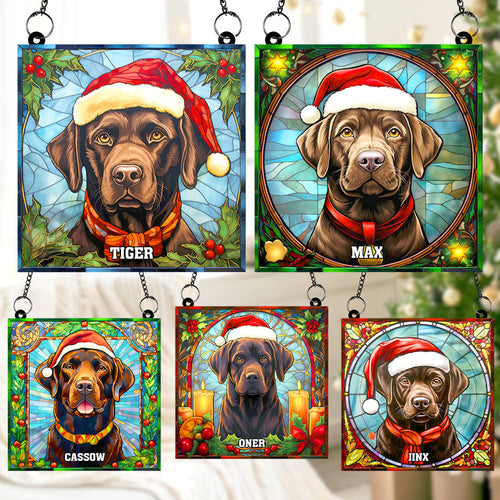Chocolate Labrador Christmas Suncatcher Ornament - Personalized Dog Lover Gift Suncatcher PopCulturePrints