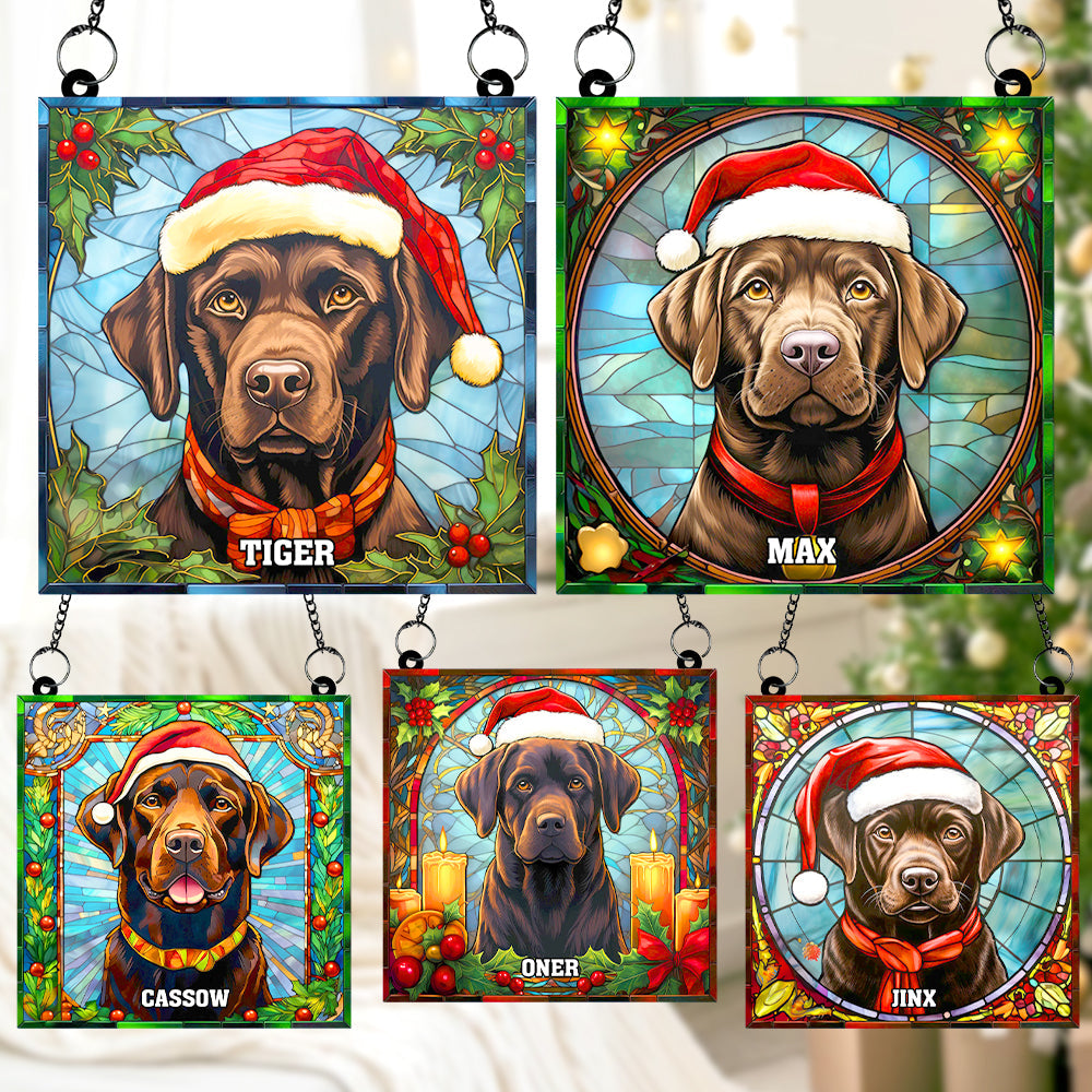 Chocolate Labrador Christmas Suncatcher Ornament - Personalized Dog Lover Gift Suncatcher PopCulturePrints