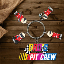 Load image into Gallery viewer, Dad&#39;s Pit Crew Personalized Keychain with Racer Charms Keychains PopCulturePrints
