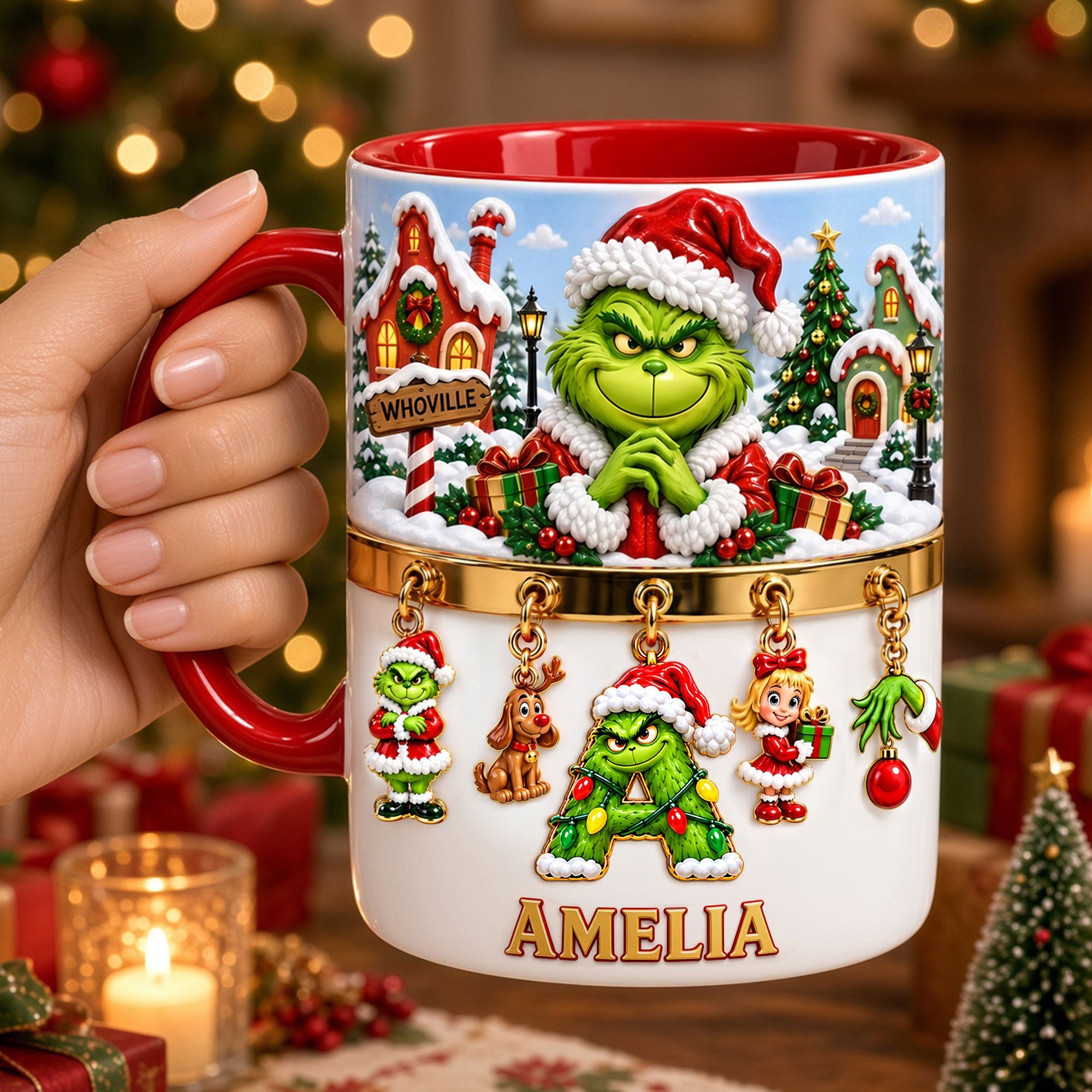 Holiday Mischief: Grinch Inspired Personalized Accent Mug - Ideal Christmas Gift for Friends and Family Coffee Mug PopCulturePrints