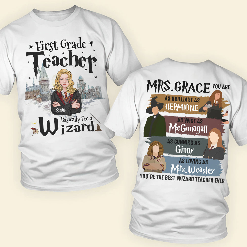 Personalized First Grade Teacher Wizard T-Shirt