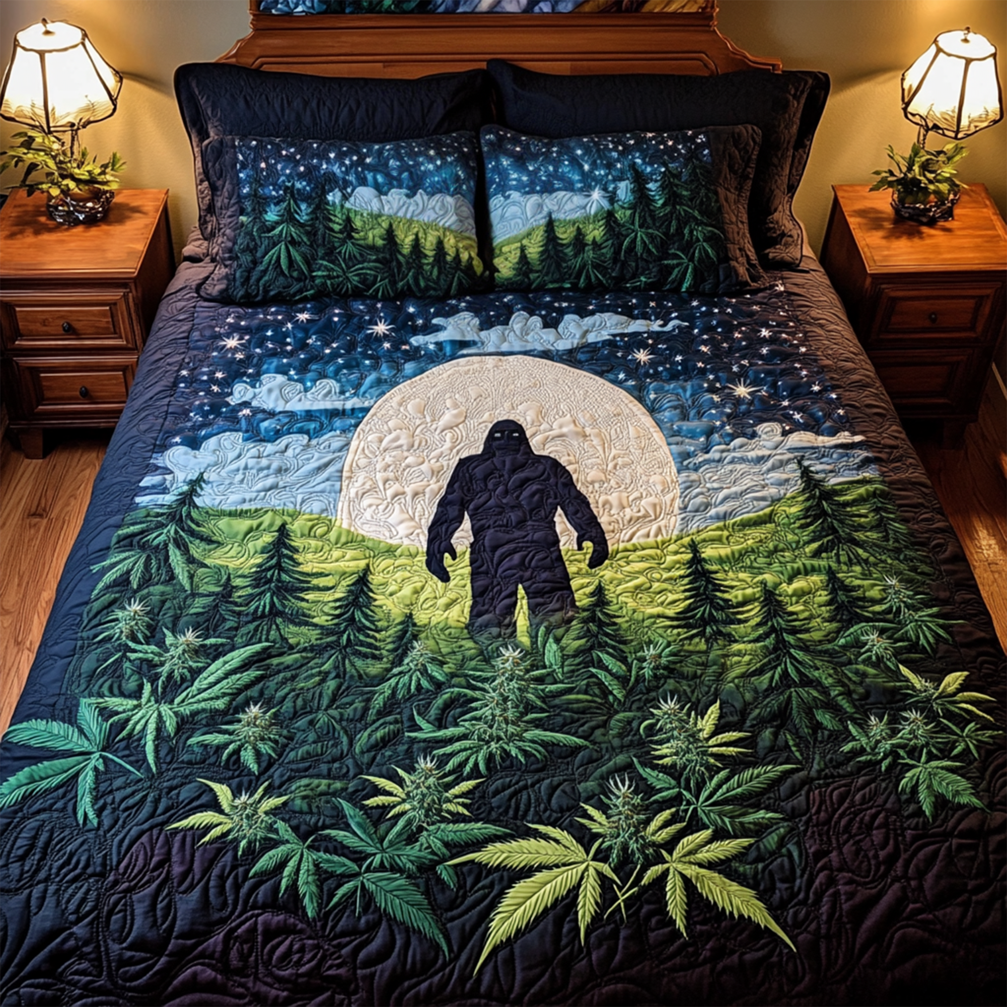 “Embrace the Mystery of Nature” - Mysterious Figure Lush Wilderness Quilt Bedding Set - Custom Gift for Nature Lovers and Adventurers Bedding Set PopCulturePrints