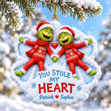 Load image into Gallery viewer, You Stole My Heart - Personalized Snowy Sweethearts Christmas Ornament for Couples
