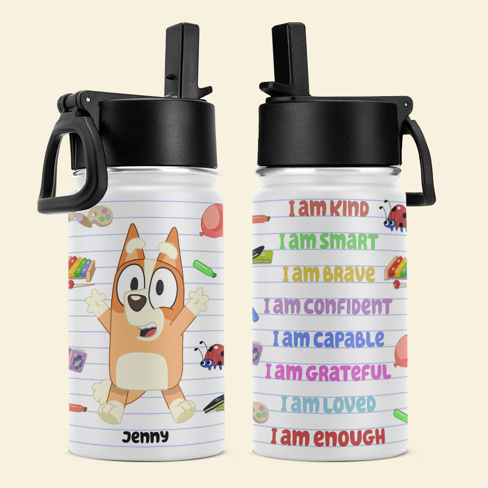 Personalized Kids Hydration Bottle with Inspirational Quotes & Cute Cartoon Design