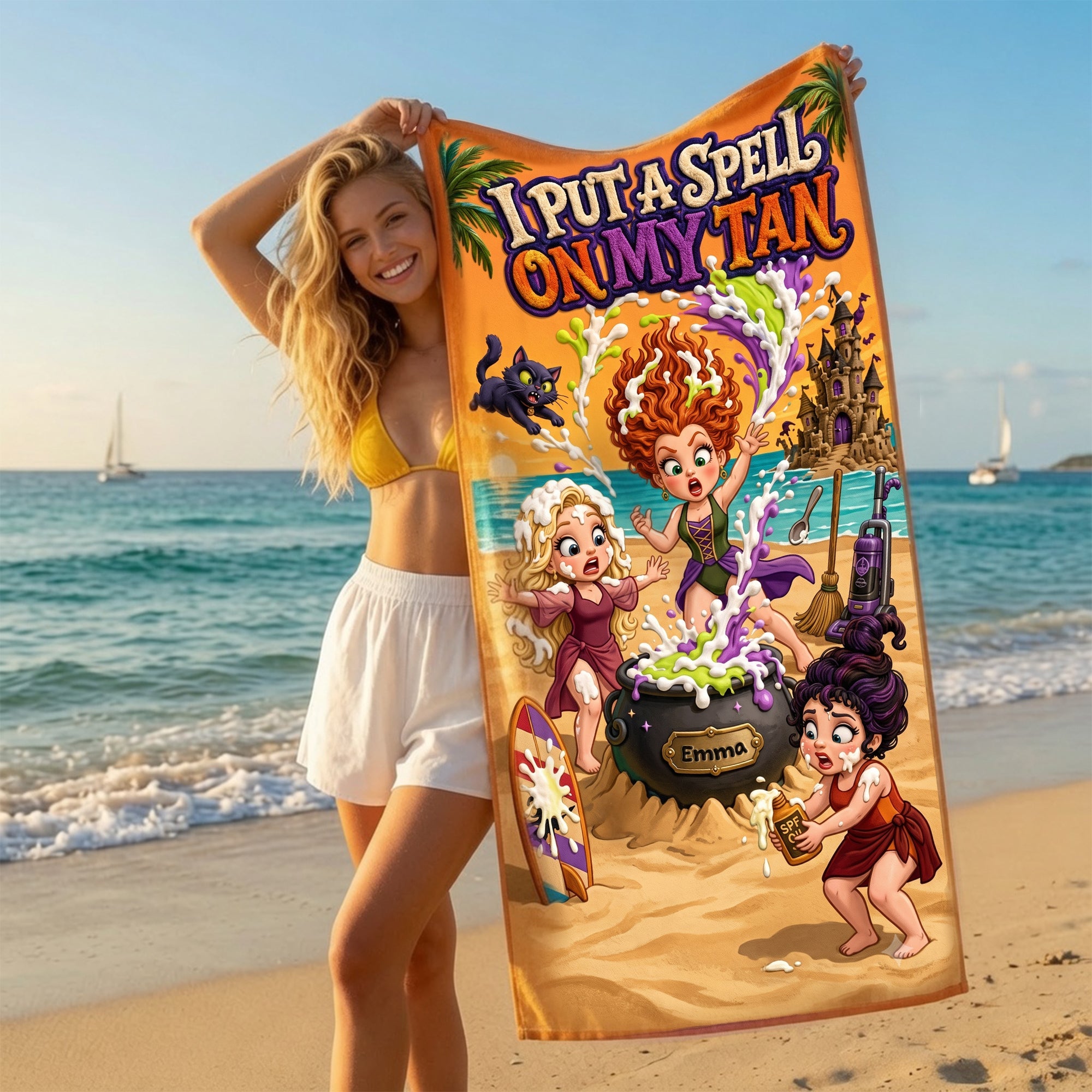 I Put A Spell On My Tan - Personalized Beach Towel