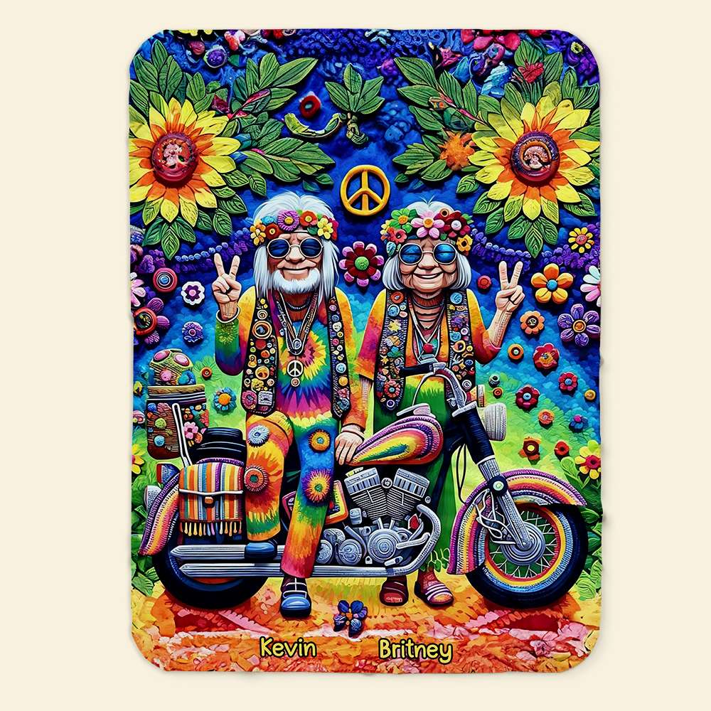 Personalized Hippie Couple Blanket Blanket PopCulturePrints