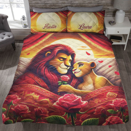 Personalized Lion Couple Quilt Bed Set - Perfect Gift for Couples Blanket PopCulturePrints