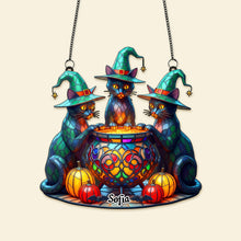 Load image into Gallery viewer, &quot;Embrace the Magic of Halloween&quot; - Witch Cat Suncatcher Ornament - Personalized Gift for Cat Lovers, Kids, and Halloween Enthusiasts Ornament PopCulturePrints
