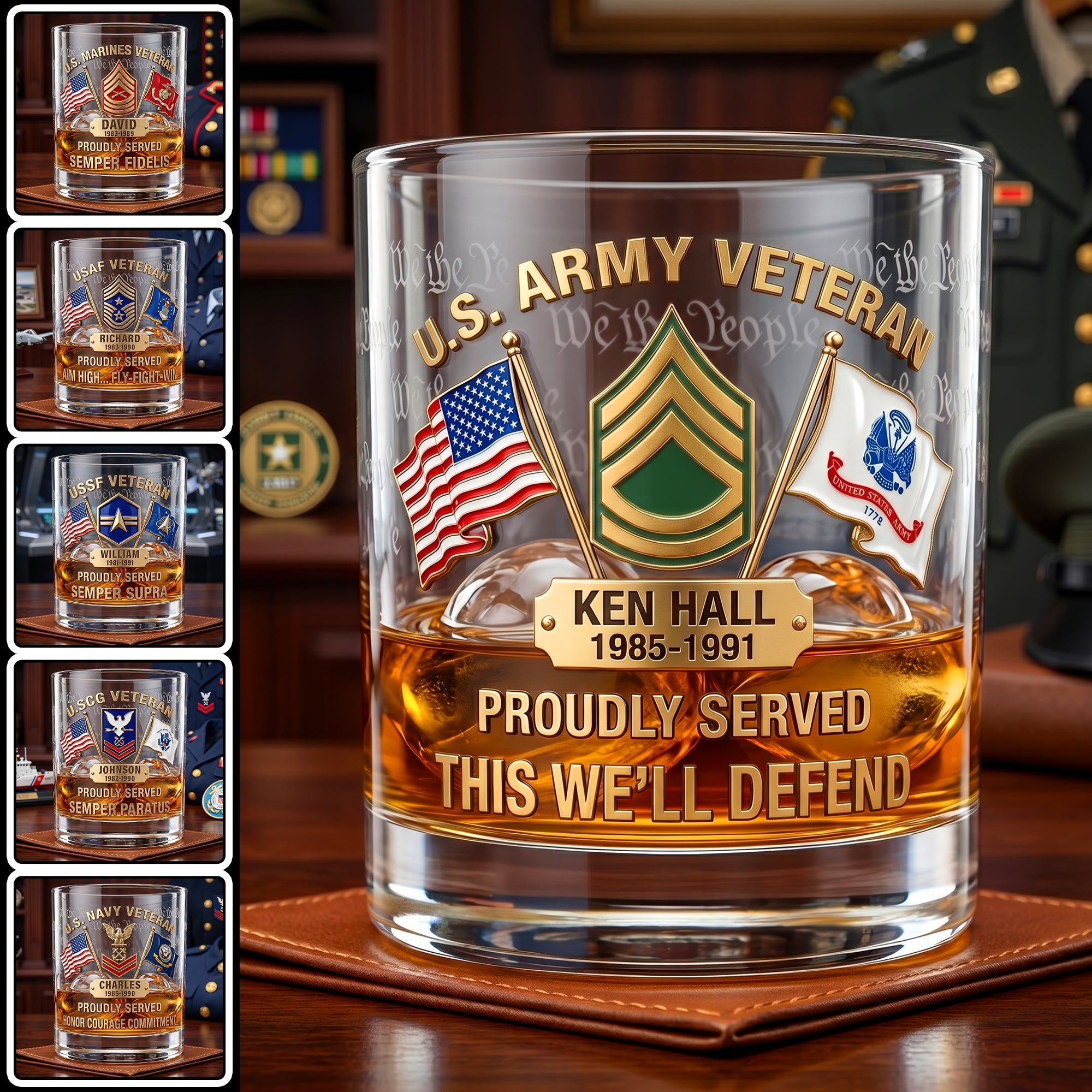 “Proudly Served” - Customizable Veteran's Reward Round Glass - Perfect Gift for Veterans