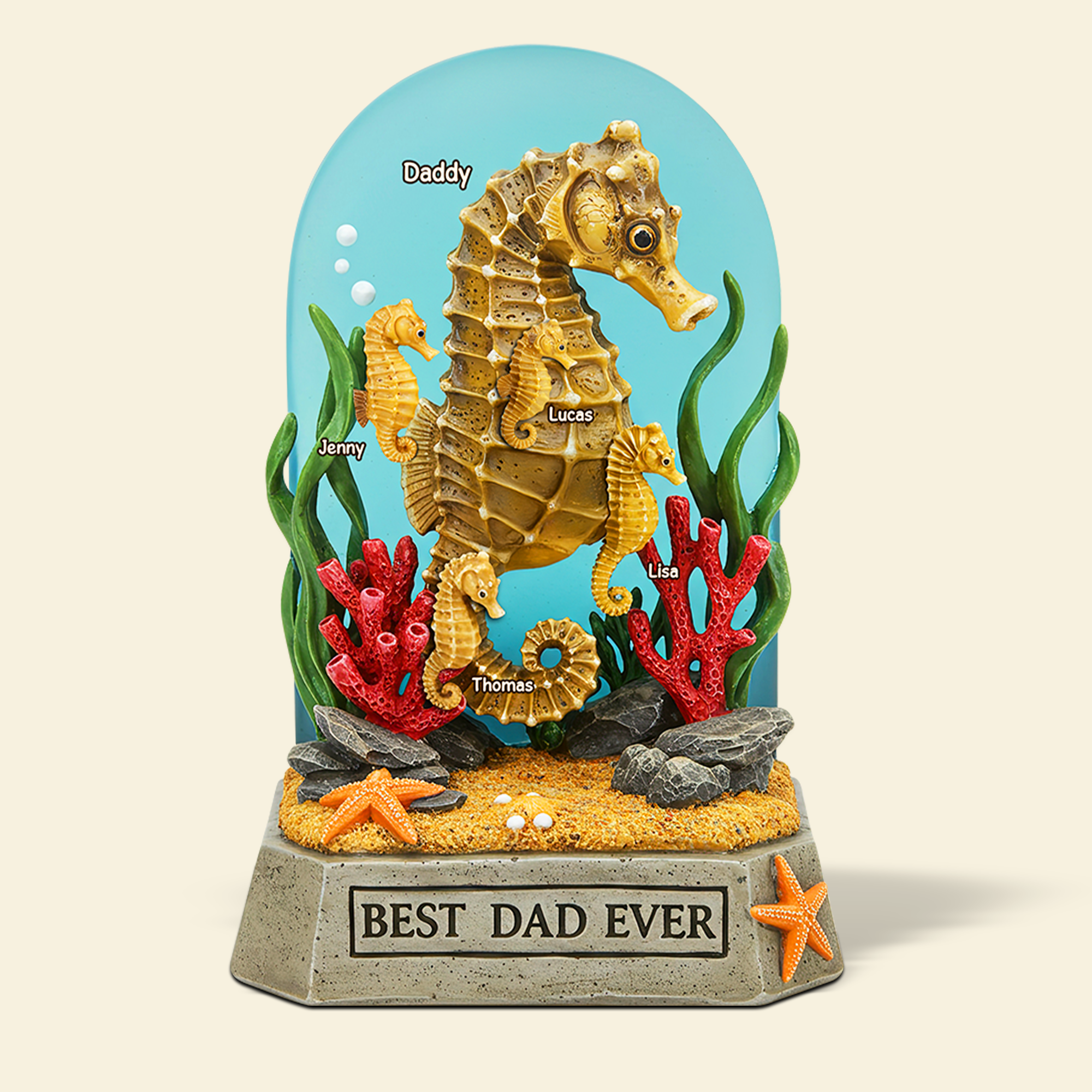 “Best Dad Ever” - Seahorse Dad Plaque - Personalized Gifts for Dad or Grandpa Shaped Plaques PopCulturePrints