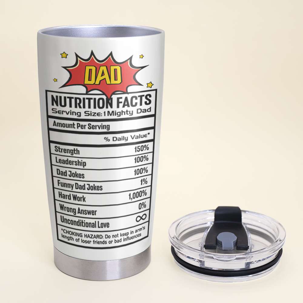 Personalized Super Dad Nutrition Facts Tumbler - Custom Gift for Father's Day