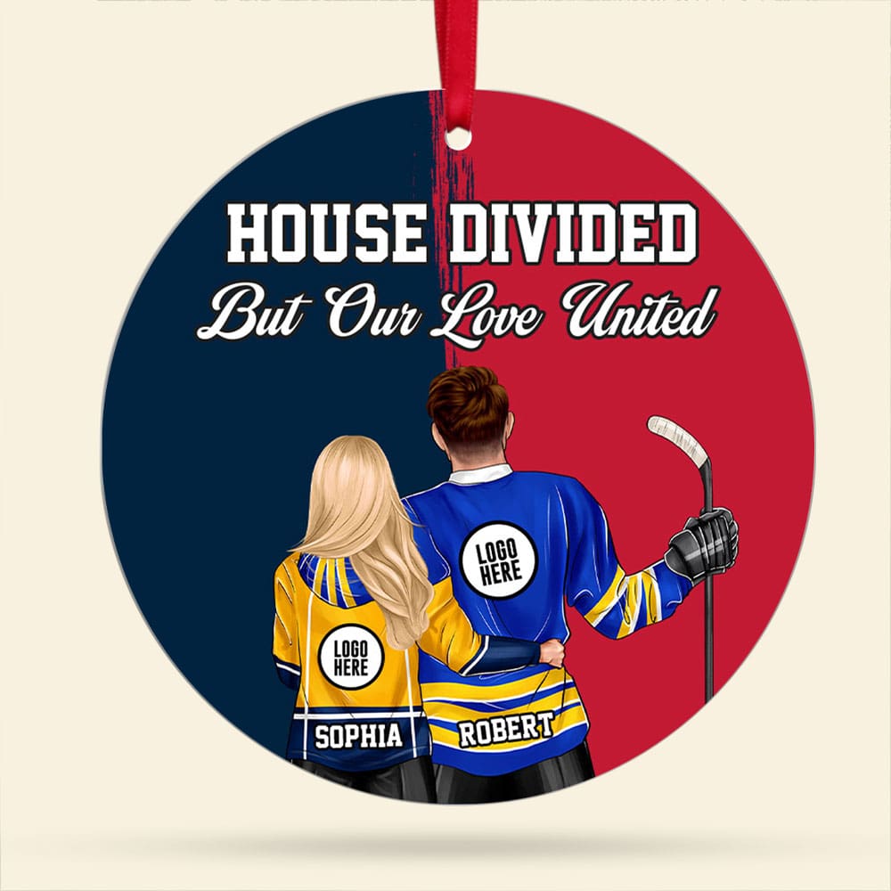 Custom Ice Hockey Couple Christmas Ornament | House Divided, Love United | Valentine's Day Gifts Ornament PopCulturePrints