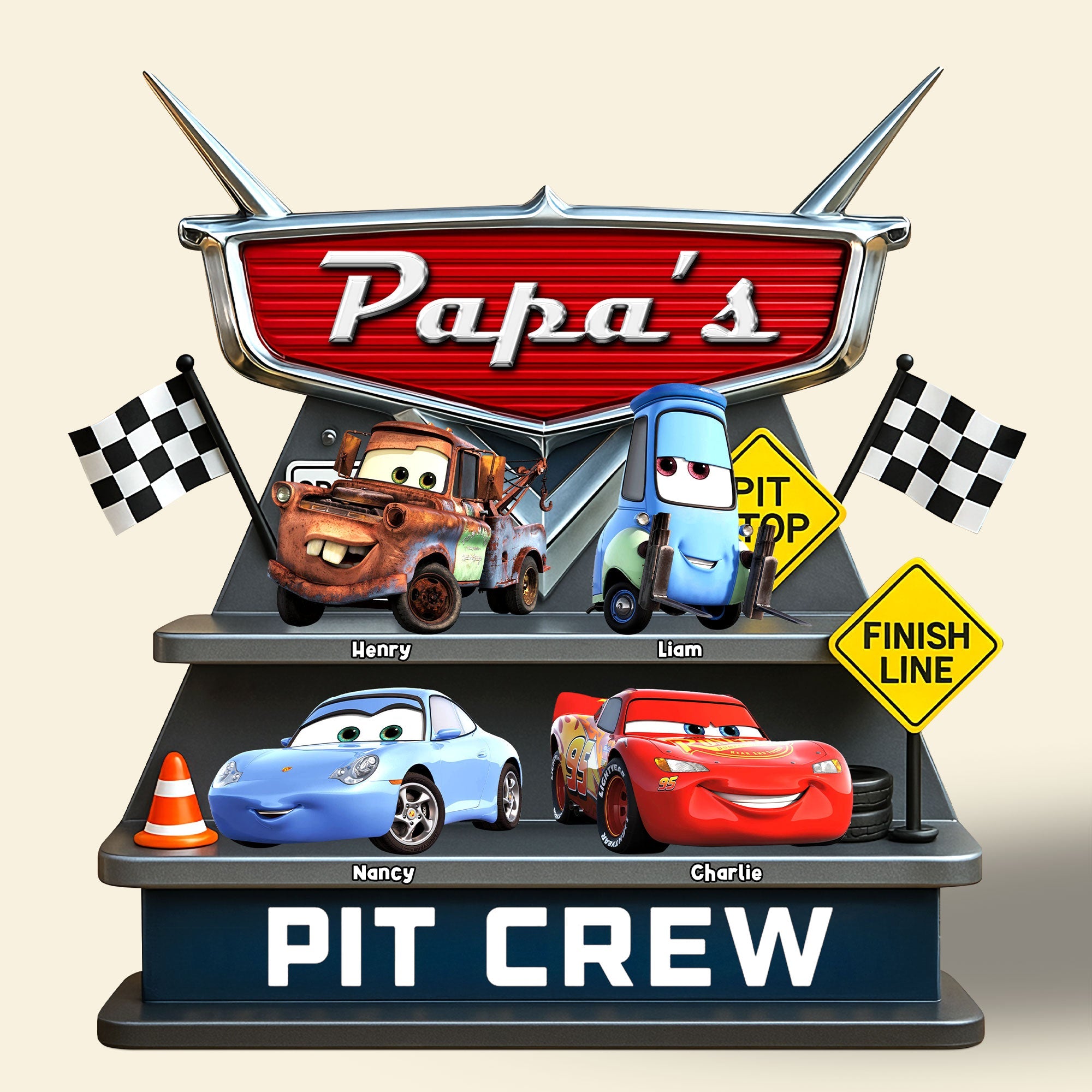 “Daddy's Pit Crew” - Custom Car Dad Plaque - Personalized Gift for Dad, Grandpa, and More Shaped Plaques PopCulturePrints