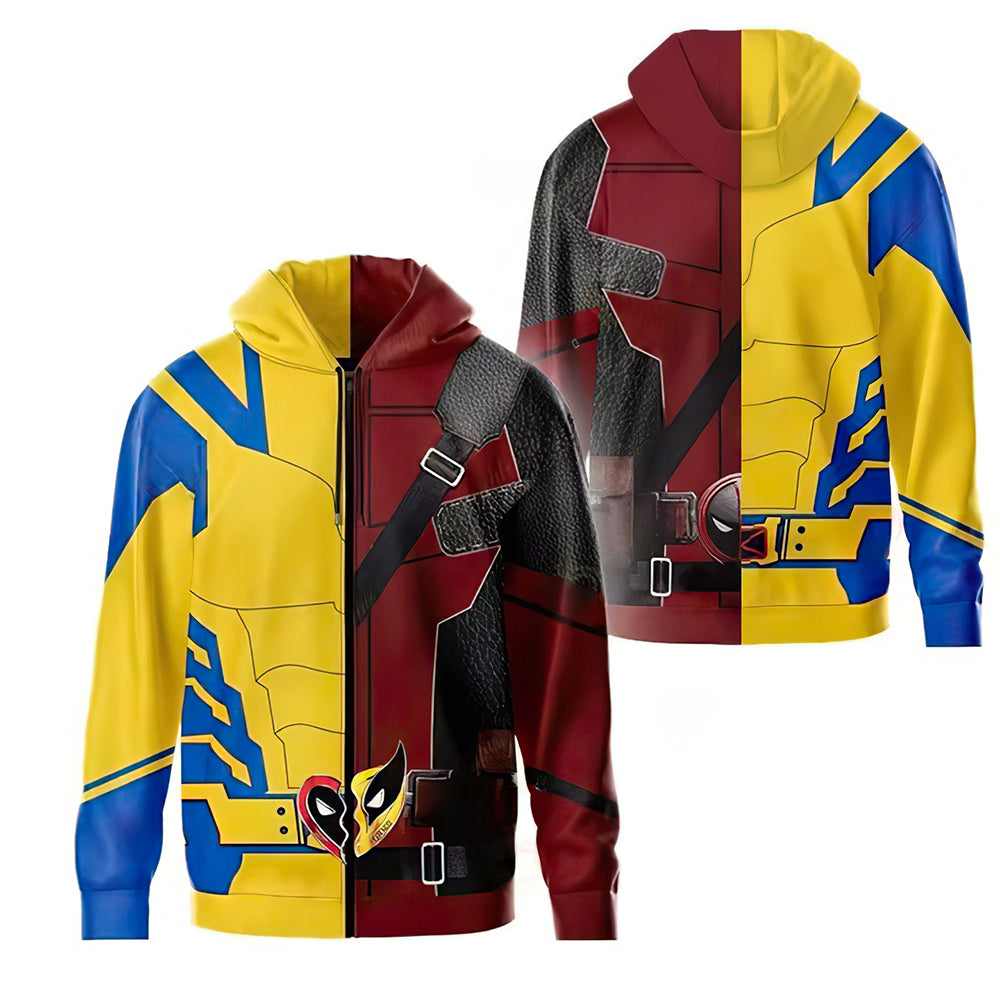 Dual Superhero Costume Hoodie - Wolverine and Deadpool Mashup