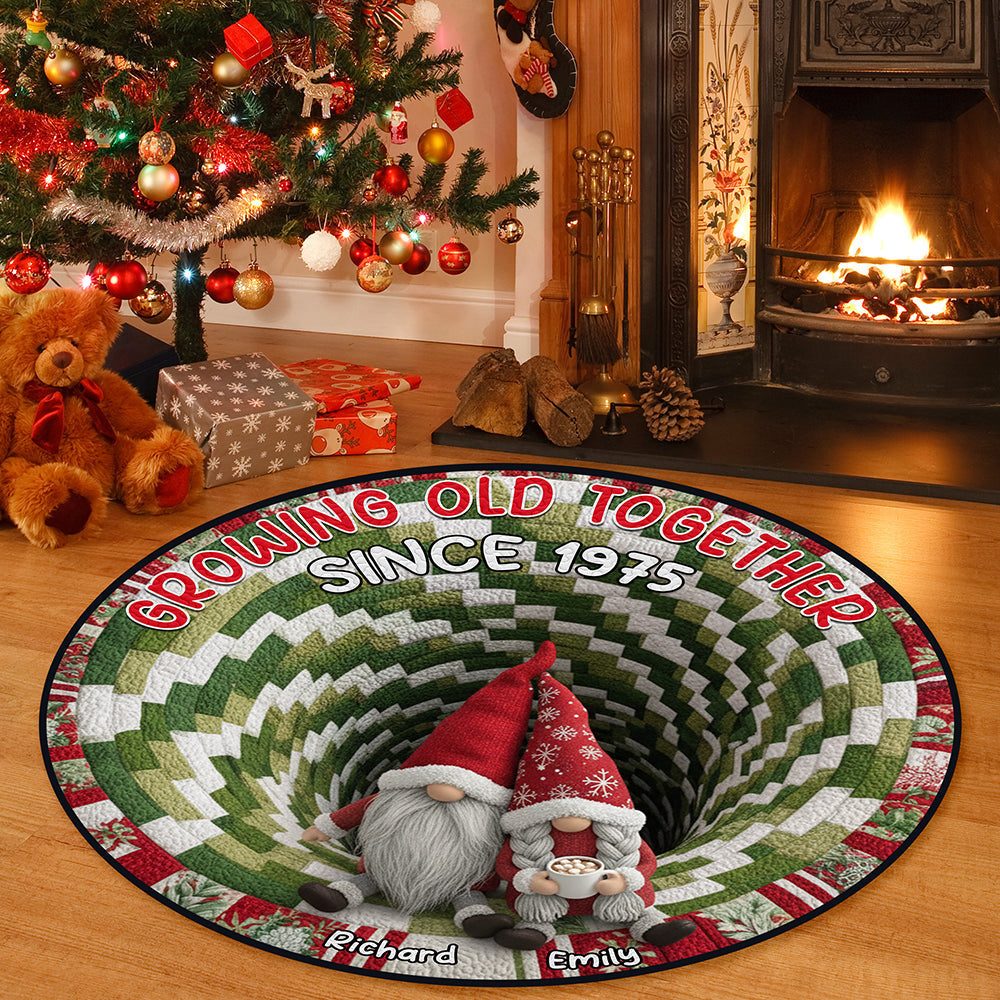 Growing Old Together - Gnome Couple Quilted Round Mat - Personalized Gifts for Couples Doormat PopCulturePrints