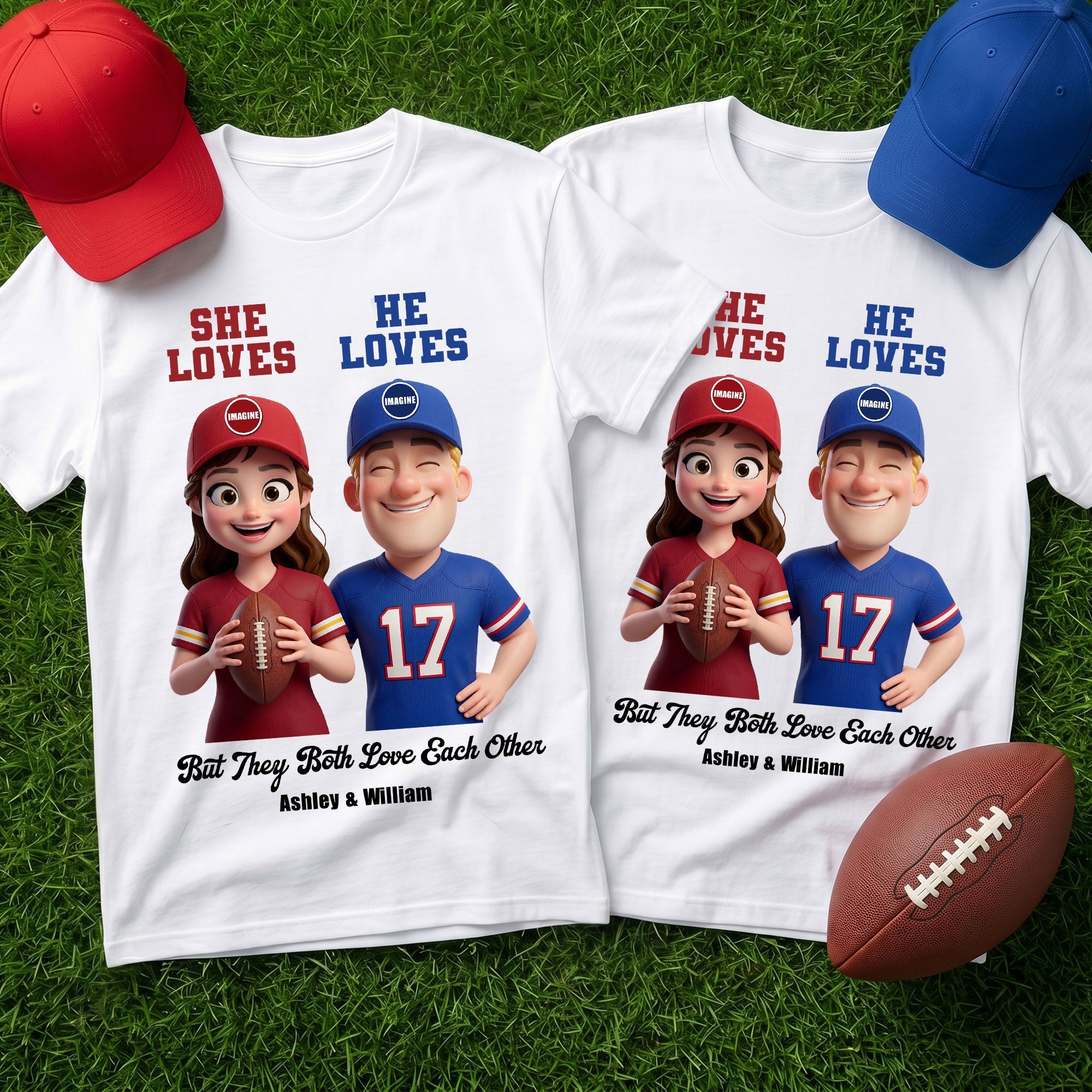 “She Loves, He Loves” - Personalized Sports Rivalry Shirt for Game Day Couples Shirts PopCulturePrints
