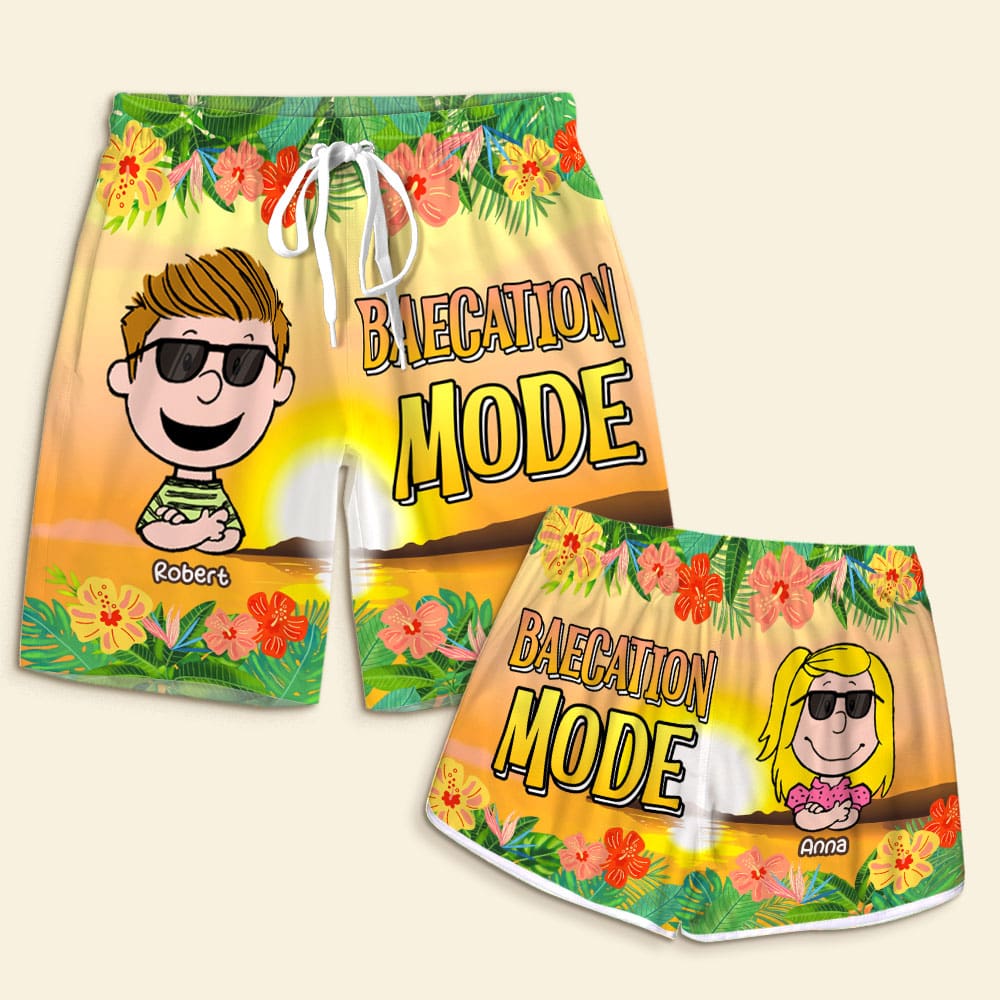 Personalized Beach Vacation Couple Shorts - Baecation Mode