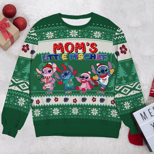 Personalized Ugly Christmas Sweater for Mom - Mom's Little Mischief Ugly Christmas Sweater PopCulturePrints
