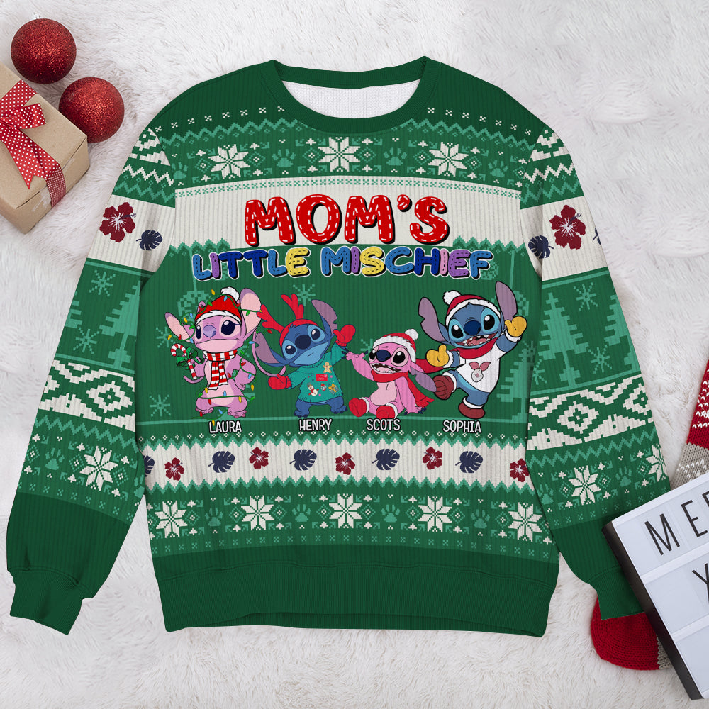Personalized Ugly Christmas Sweater for Mom - Mom's Little Mischief Ugly Christmas Sweater PopCulturePrints