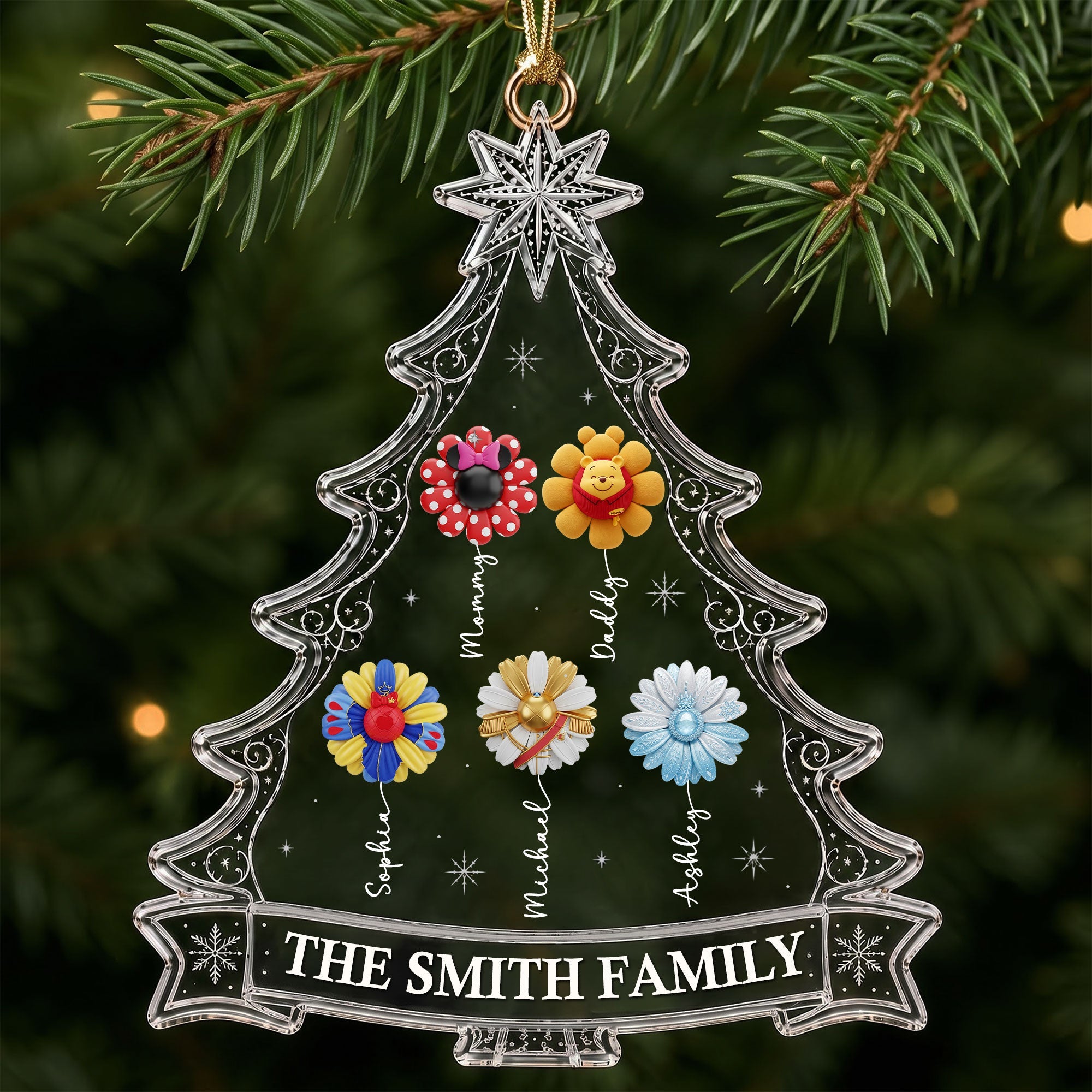 “Cherish Family Moments with Every Ornament” – Personalized Magical Flower Family Christmas Ornament - Custom Gift for Family Members