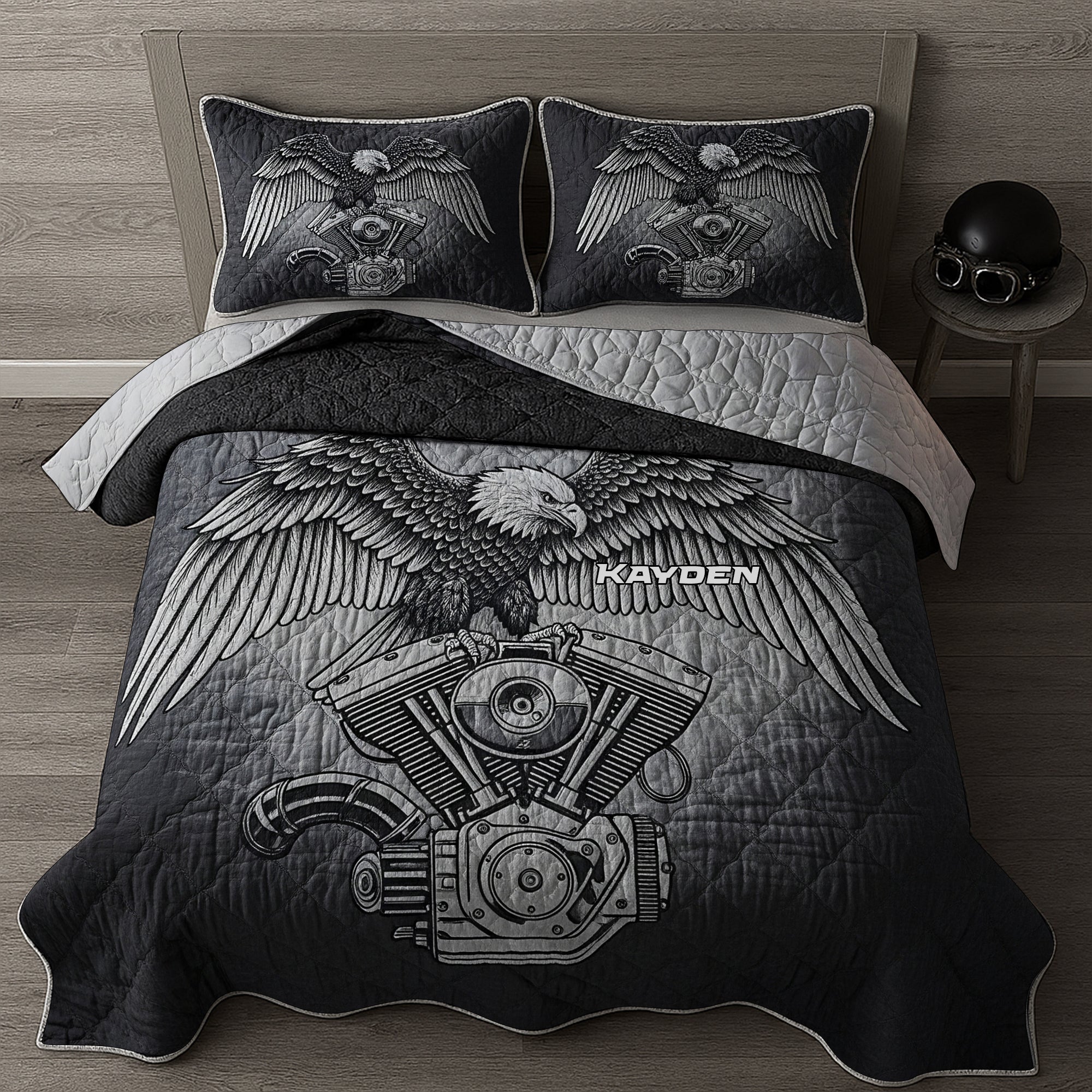 "Unleash Your Inner Rebel with Every Ride" - Edgy & Bold Motorcycle Engine Quilt Bed Set, Personalized Gifts for Bikers Blanket PopCulturePrints