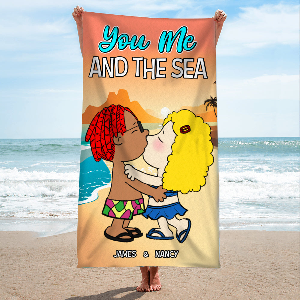 Personalized Couple's Beach Towel - You, Me, and the Sea