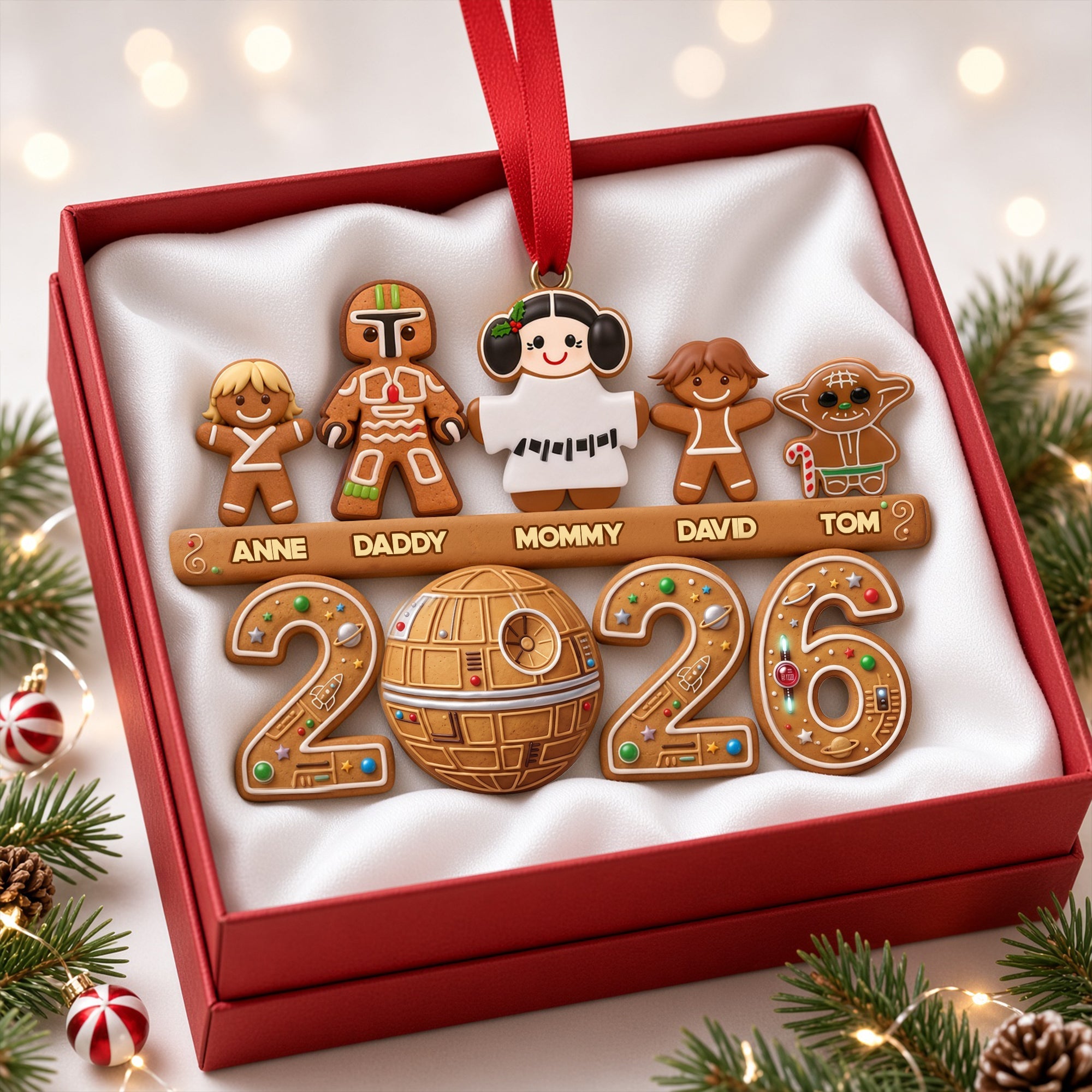 Explore the Galaxy with Your Loved Ones - Personalized Gingerbread Family Acrylic Ornament - Unique Christmas Gift for Family and Friends