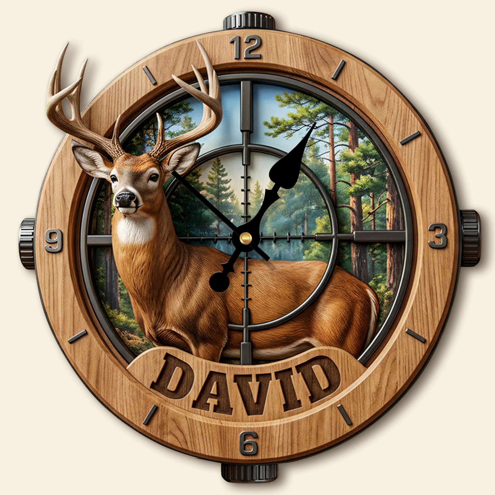 “Cherish Every Moment” - Personalized Deer Hunting Wall Clock - Unique Gift for Hunting Enthusiasts Hanging Wall Clock PopCulturePrints