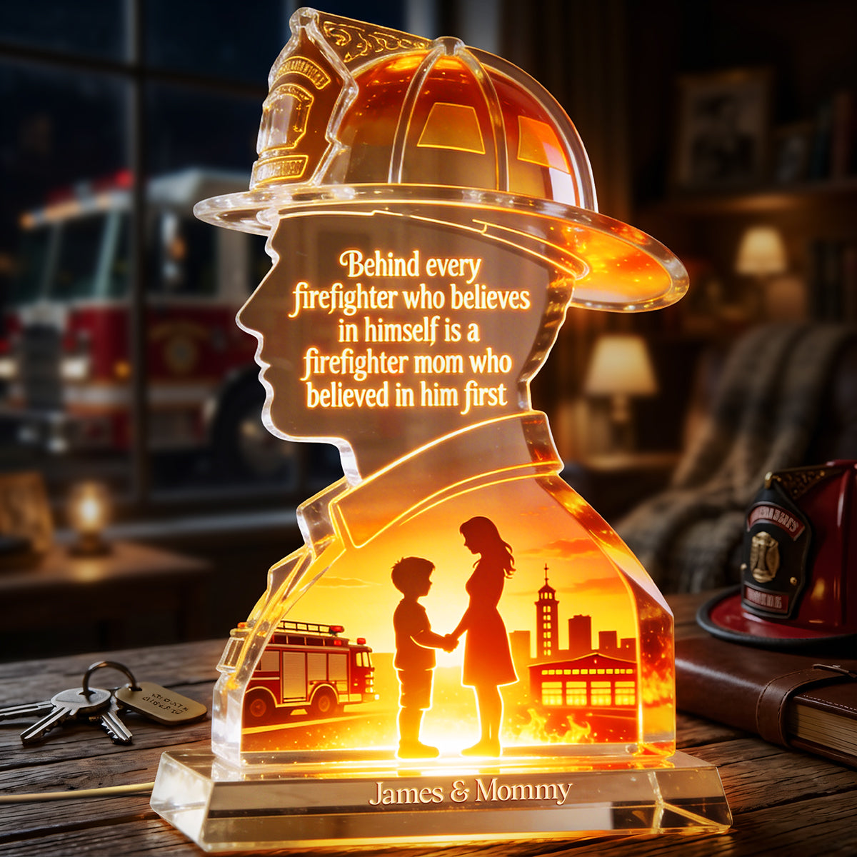 Behind Every Firefighter, There's a Firefighter Mom - Personalized Light Box Gift for Moms Light Box PopCulturePrints