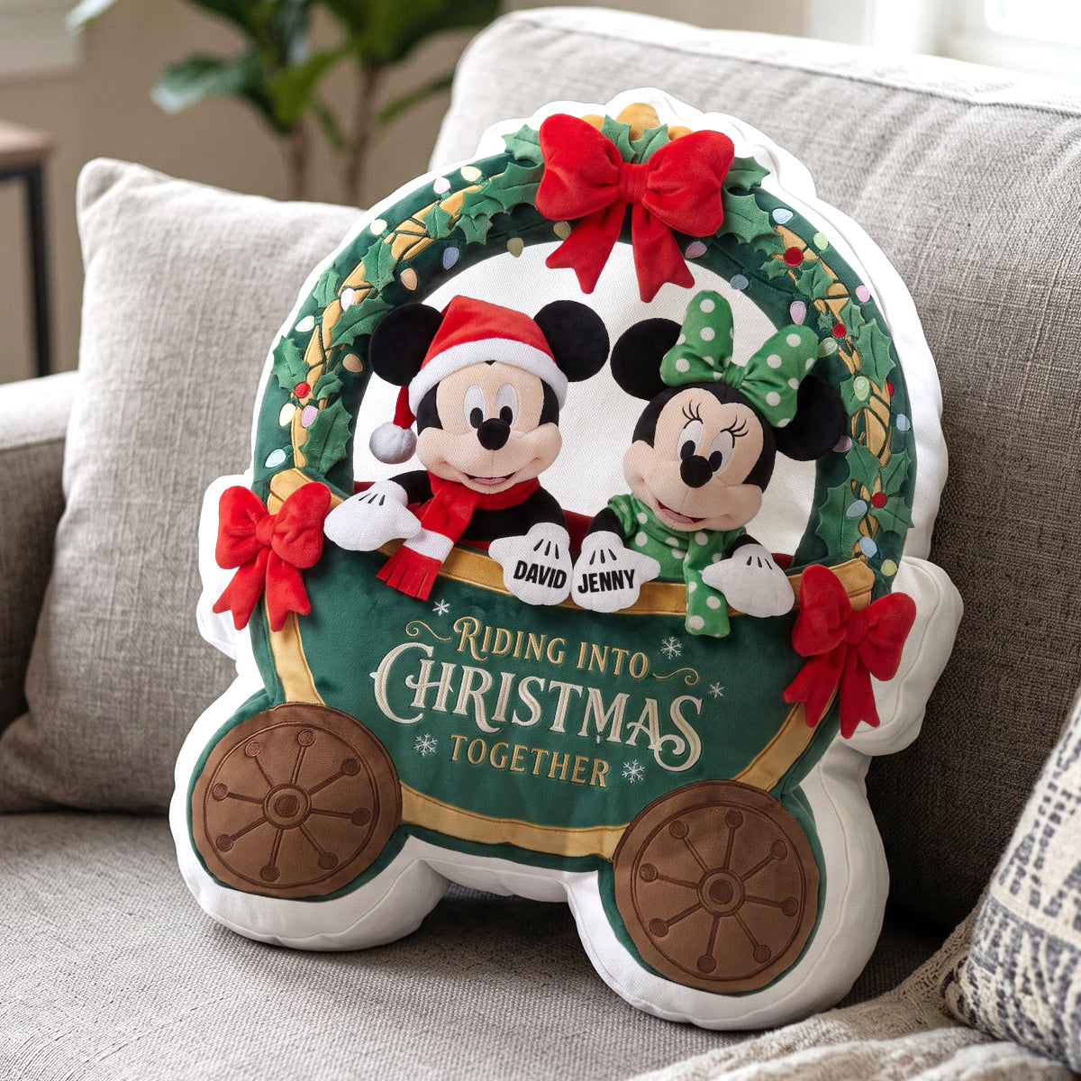 "Riding into Christmas Together" - Unique Personalized Pillow for Couples Pillow PopCulturePrints