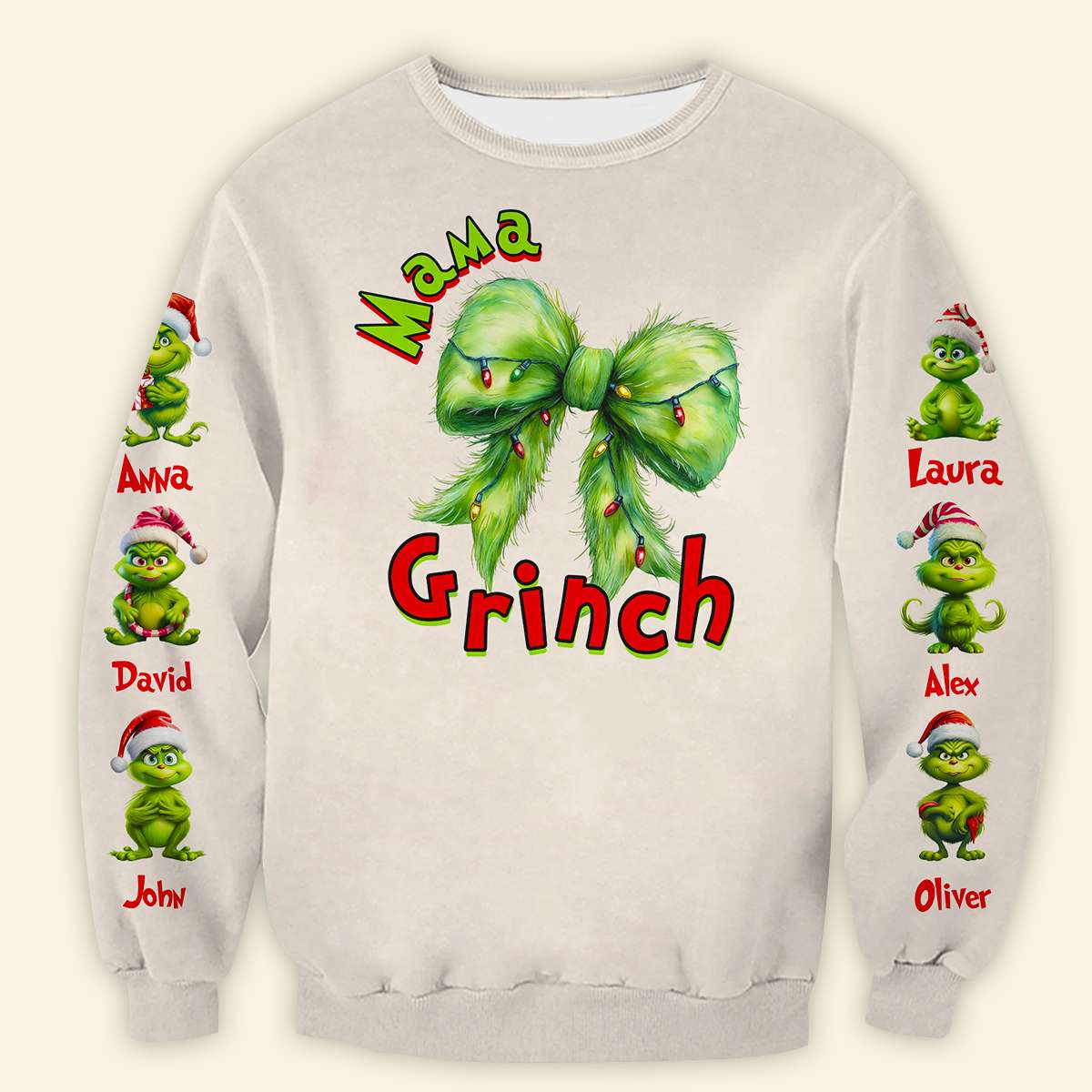 Custom Grandma 3D Hoodie - Cute Green Character Christmas Edition AOP Products PopCulturePrints