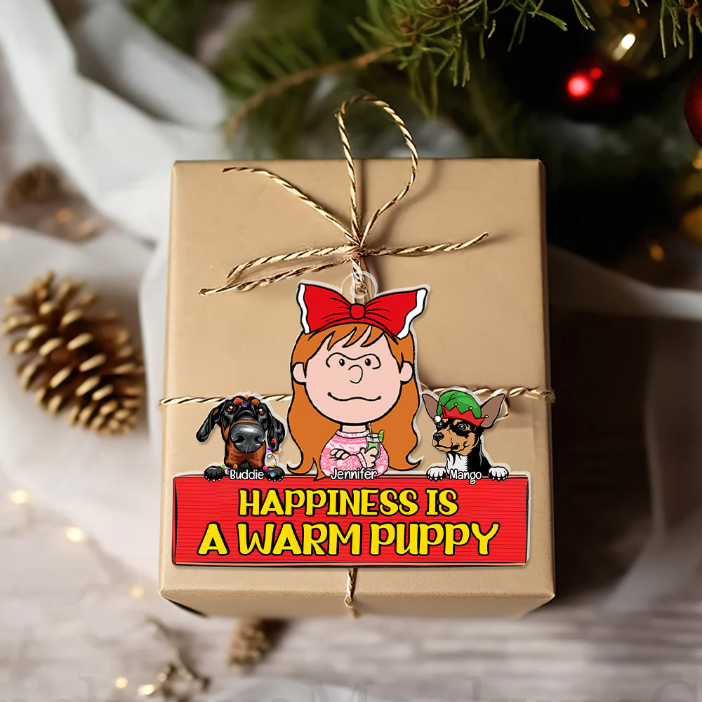 Custom Christmas Dog Lover Ornament – Happiness is a Warm Puppy