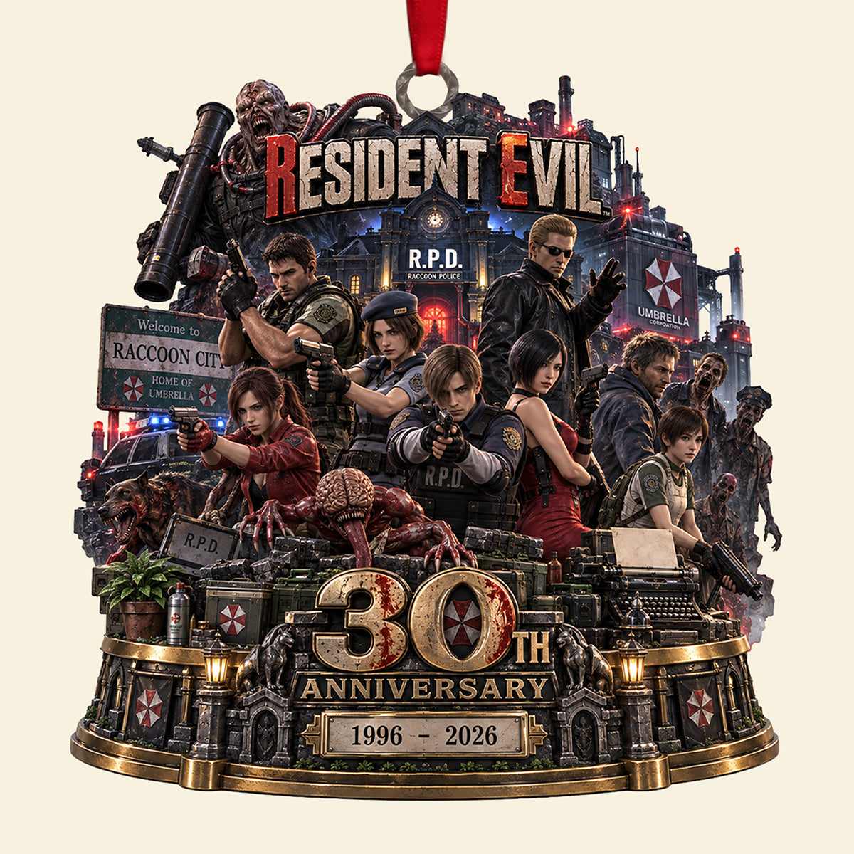 "Survive the Horror! Celebrate 30 Years of Resident Evil - Personalized Ornament Gift for Gamers and Horror Fans" Ornament PopCulturePrints