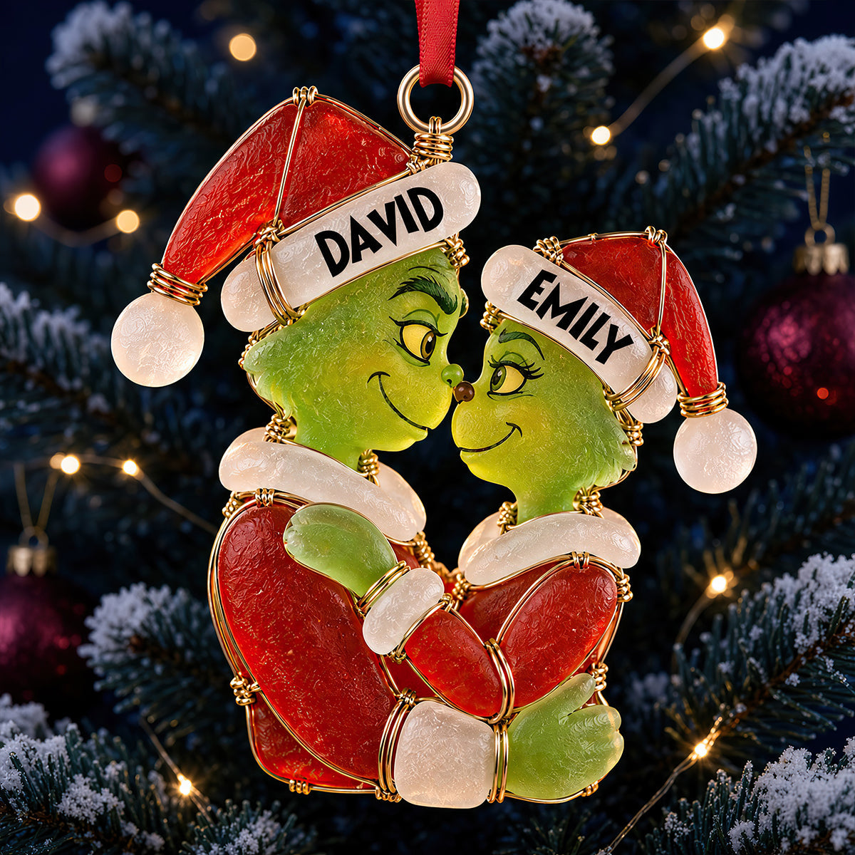 Love Wrapped in Christmas Cheer - Personalized Christmas Ornament for Couples