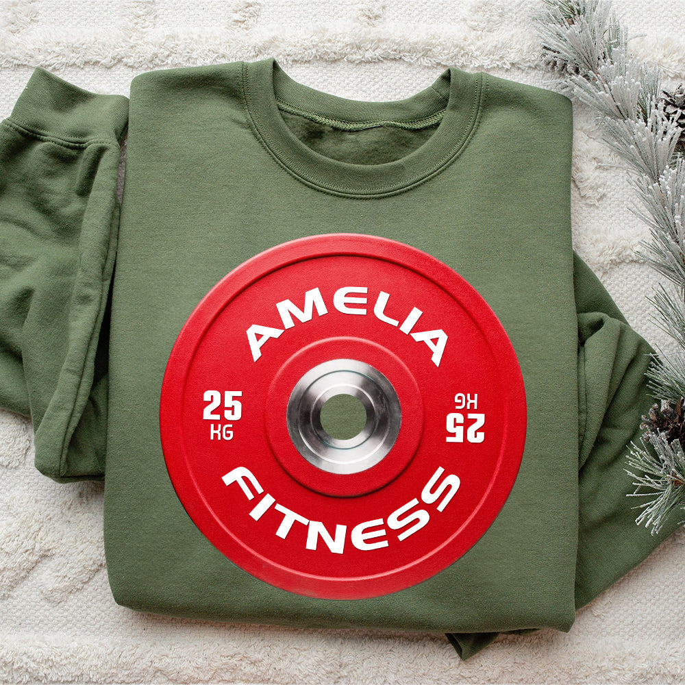 Custom Gymer Christmas Sweatshirt - Personalized Bumper Plate Design