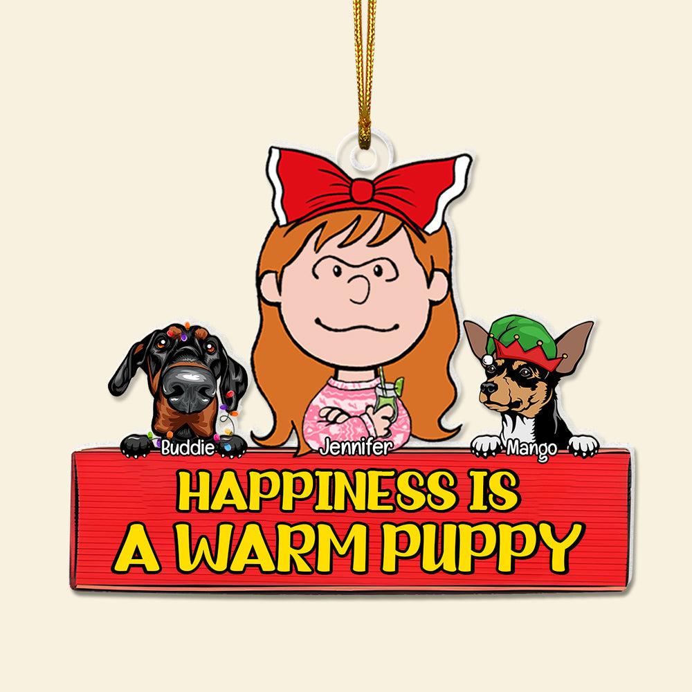 Custom Christmas Dog Lover Ornament – Happiness is a Warm Puppy