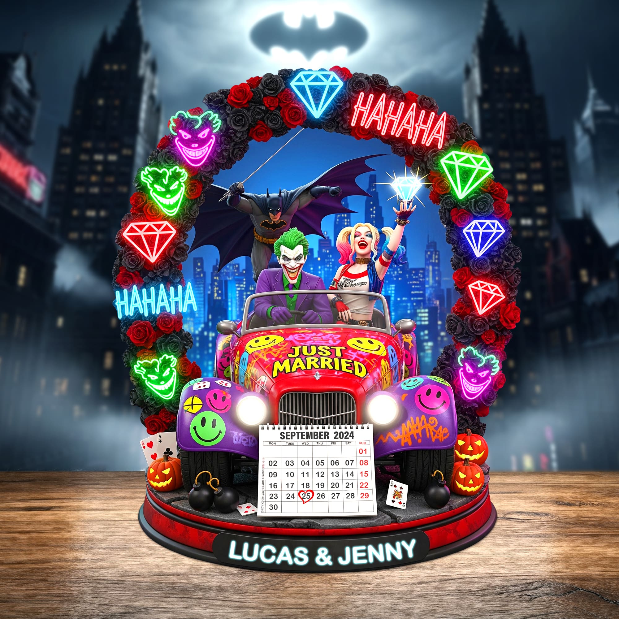 “Celebrate Love and Laughter!” - Personalized Halloween Gifts for Newlywed Couples - Custom Acrylic Plaque Shaped Plaques PopCulturePrints