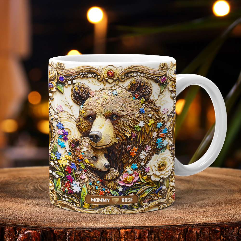 “A Mother's Love is Unconditional” - Personalized Autism Mama Bear Coffee Mug - Gift for Mom, Grandma, and Special Moms Coffee Mug PopCulturePrints