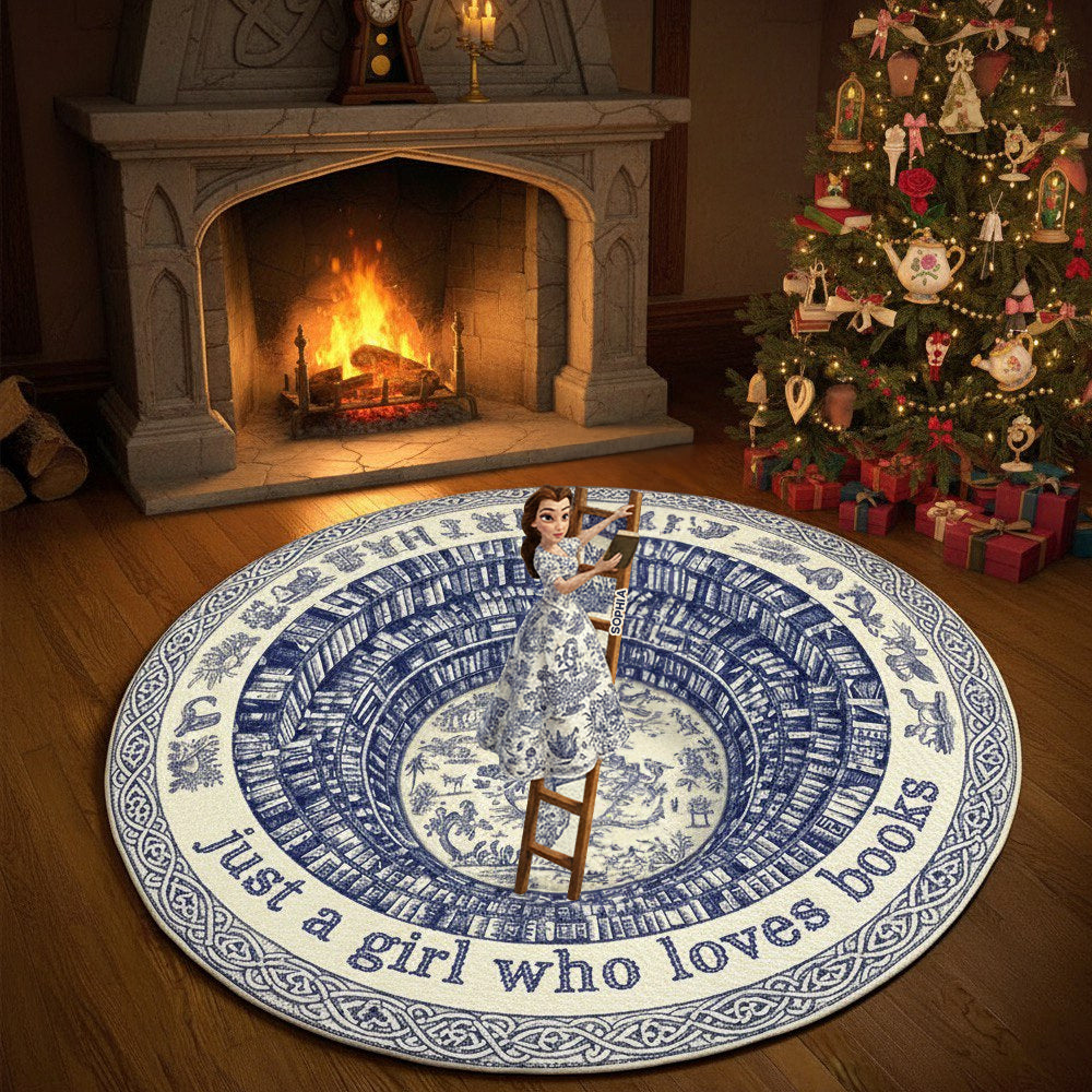 Just a Girl Who Loves Books - Personalized Christmas Gift for Book Lovers - Quilted Round Mat Doormat PopCulturePrints