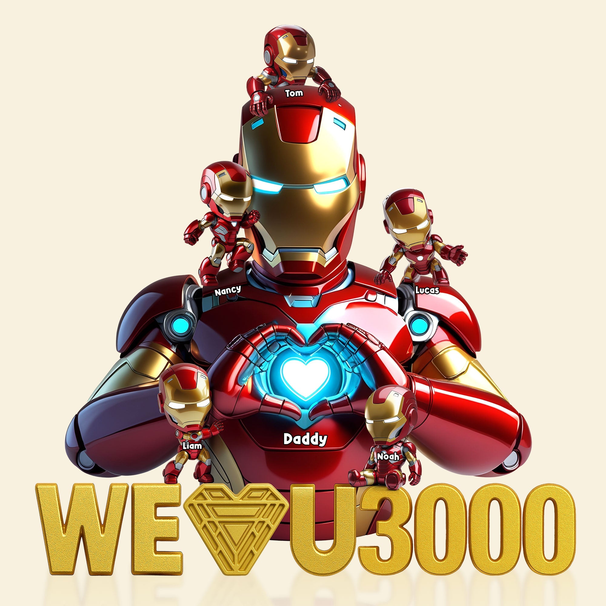"We Love You 3000" - Personalized Iron Dad Plaque - Gift for Dad, Grandpa and More Shaped Plaques PopCulturePrints