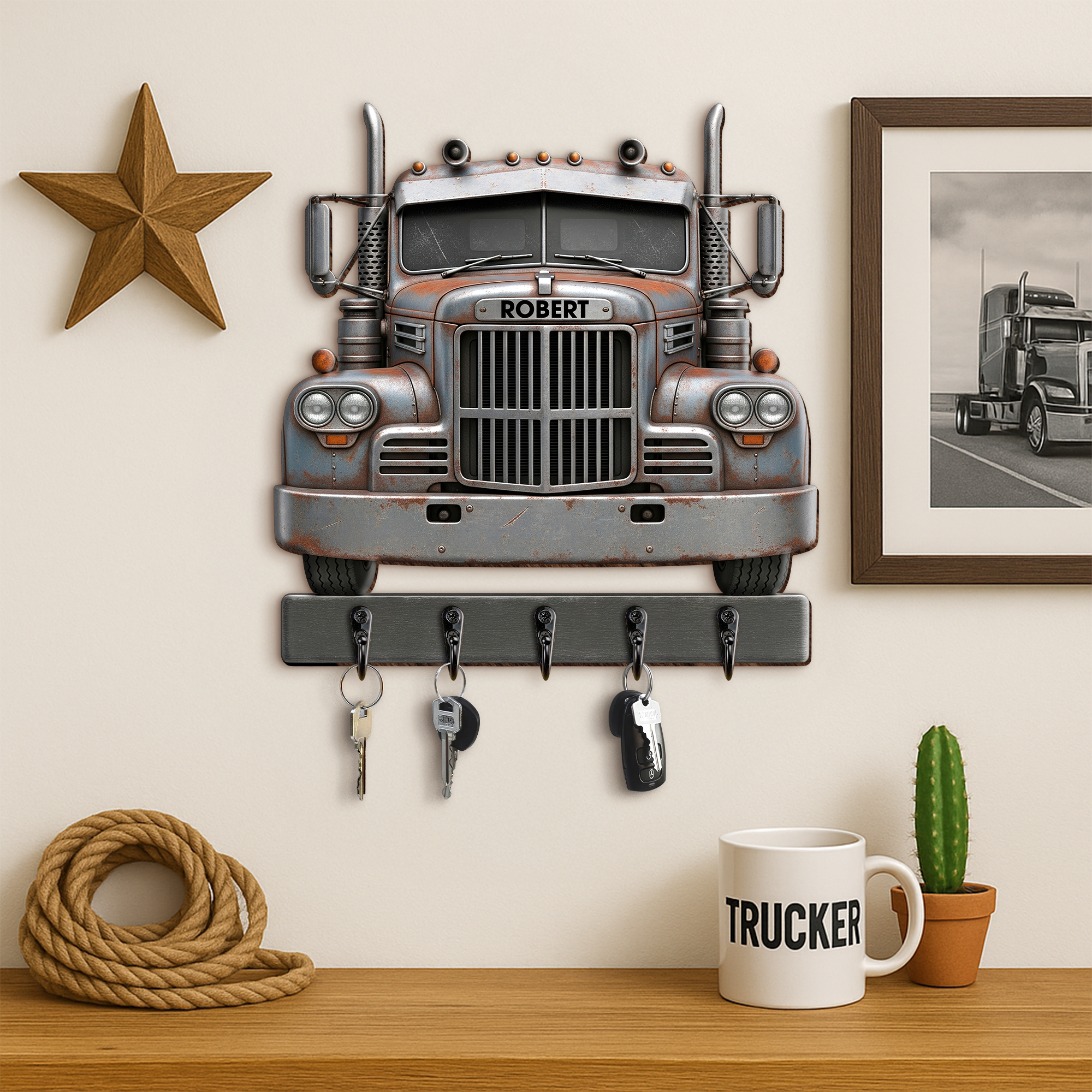Keep on Truckin' - Personalized Truck Key Hanger for Truckers Wood Sign PopCulturePrints