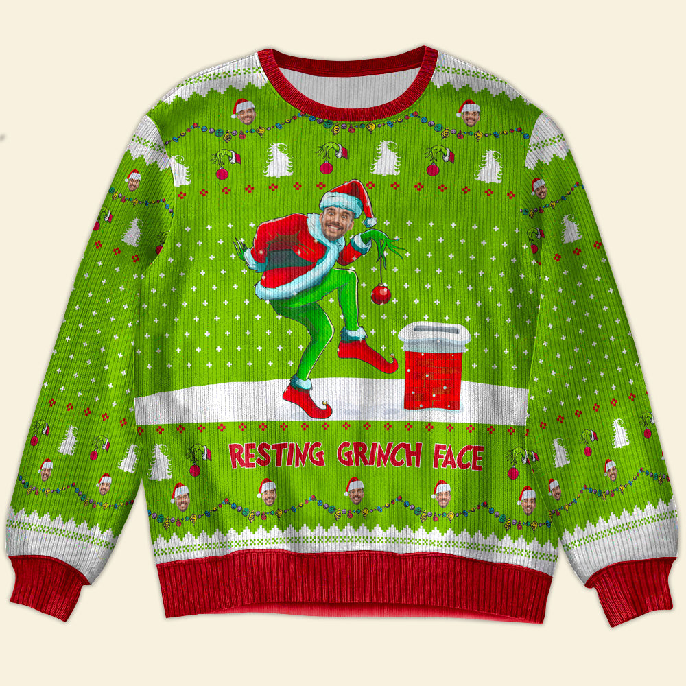 Custom Grinch Ugly Sweater with Personalized Photo Ugly Christmas Sweater PopCulturePrints