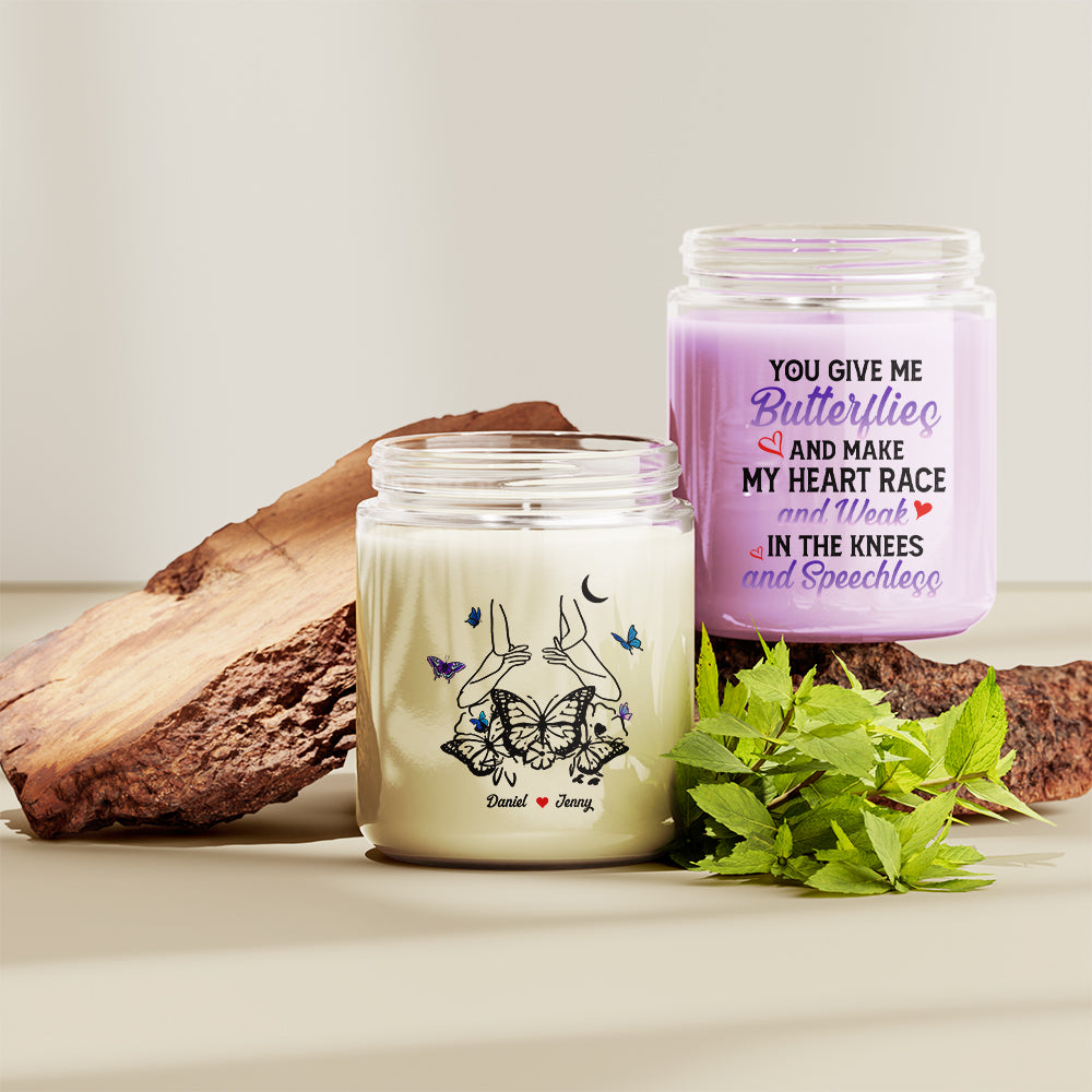 Personalized 'You Give Me Butterflies' Scented Candle for Couples Scented Candle PopCulturePrints