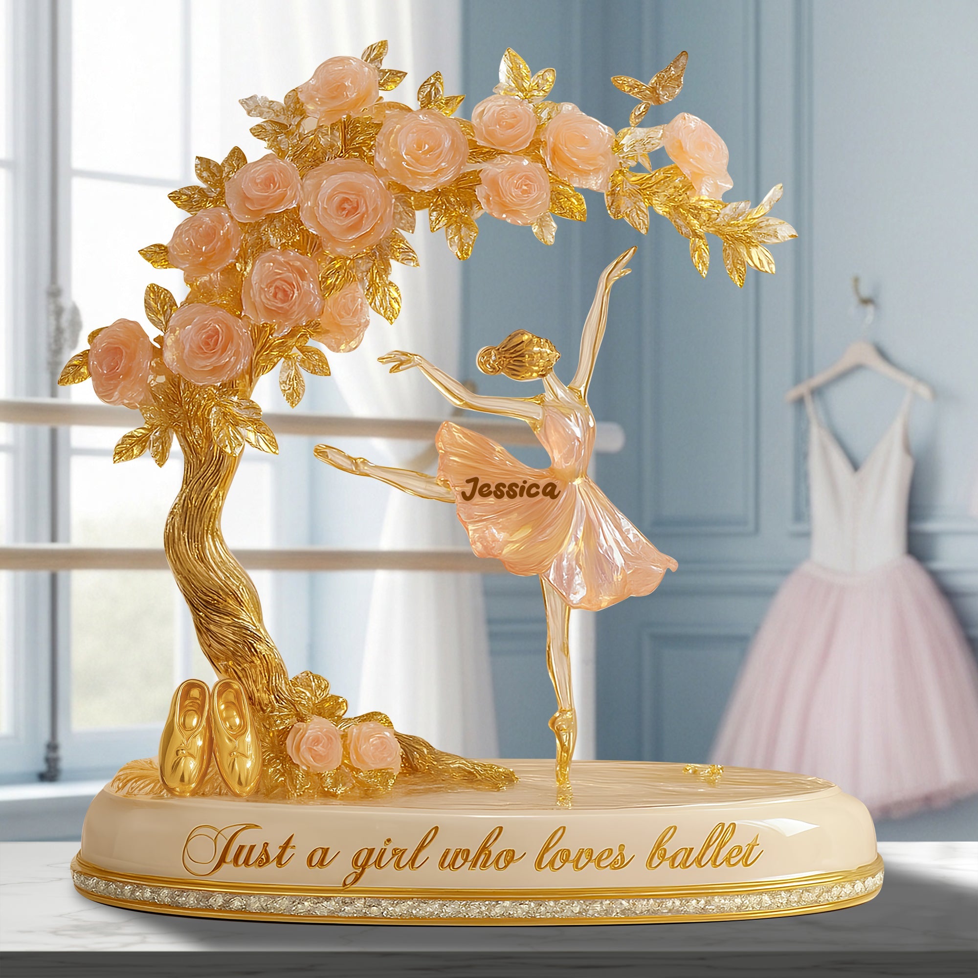 "Just a Girl Who Loves Ballet" - Personalized Dreamy Ballet Girl Acrylic Plaque - Custom Gift for Ballerinas, Dance Enthusiasts, and Princesses Shaped Plaques PopCulturePrints