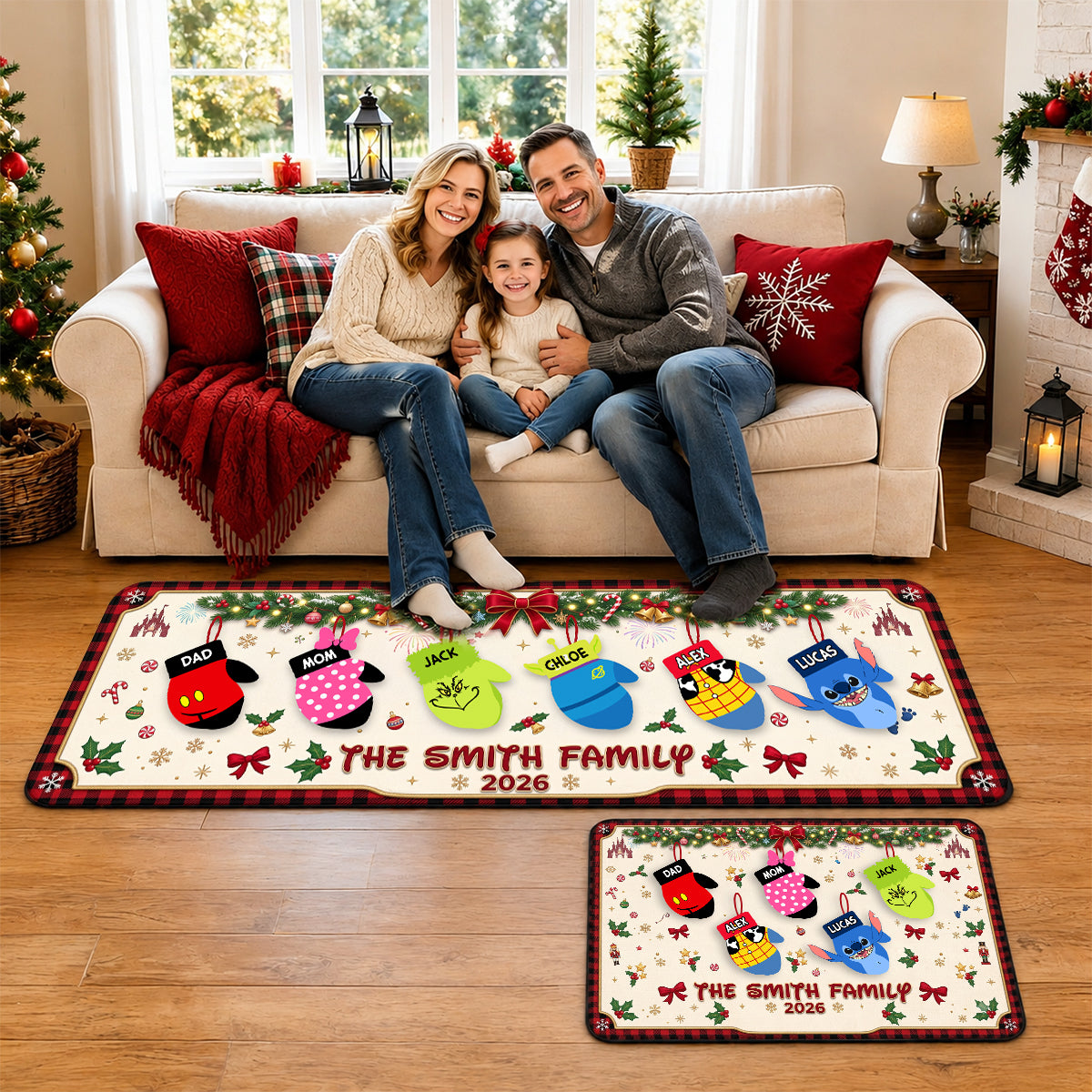 Christmas Glove Family Runner Rug - Personalized Gifts For Family Runner Rug 02NADT260826 Doormat PopCulturePrints