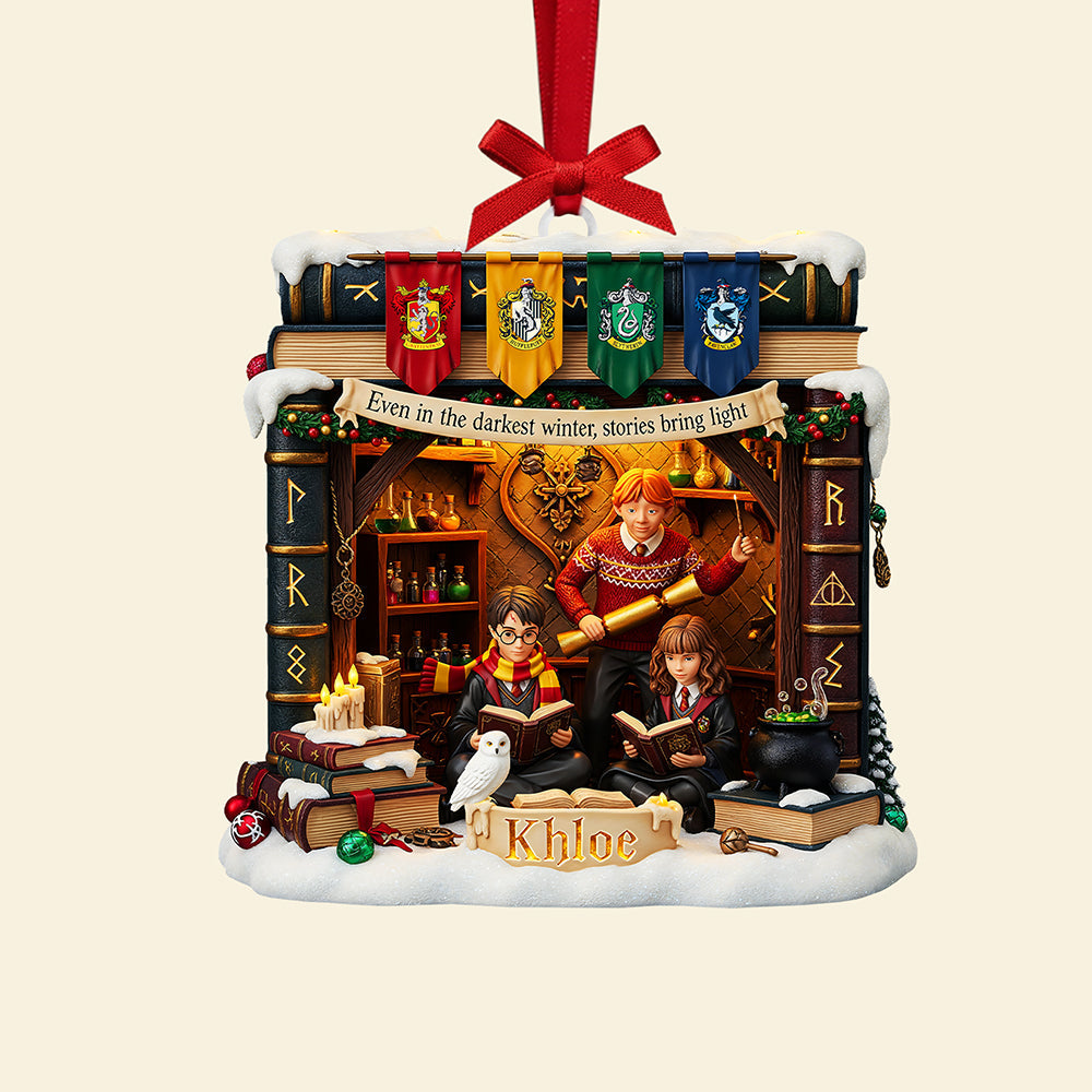 “Even in the darkest winter, stories bring light” - Personalized Bookmas Acrylic Ornament - Custom Gift for Readers, Friends, Family, Book Lovers Ornament PopCulturePrints