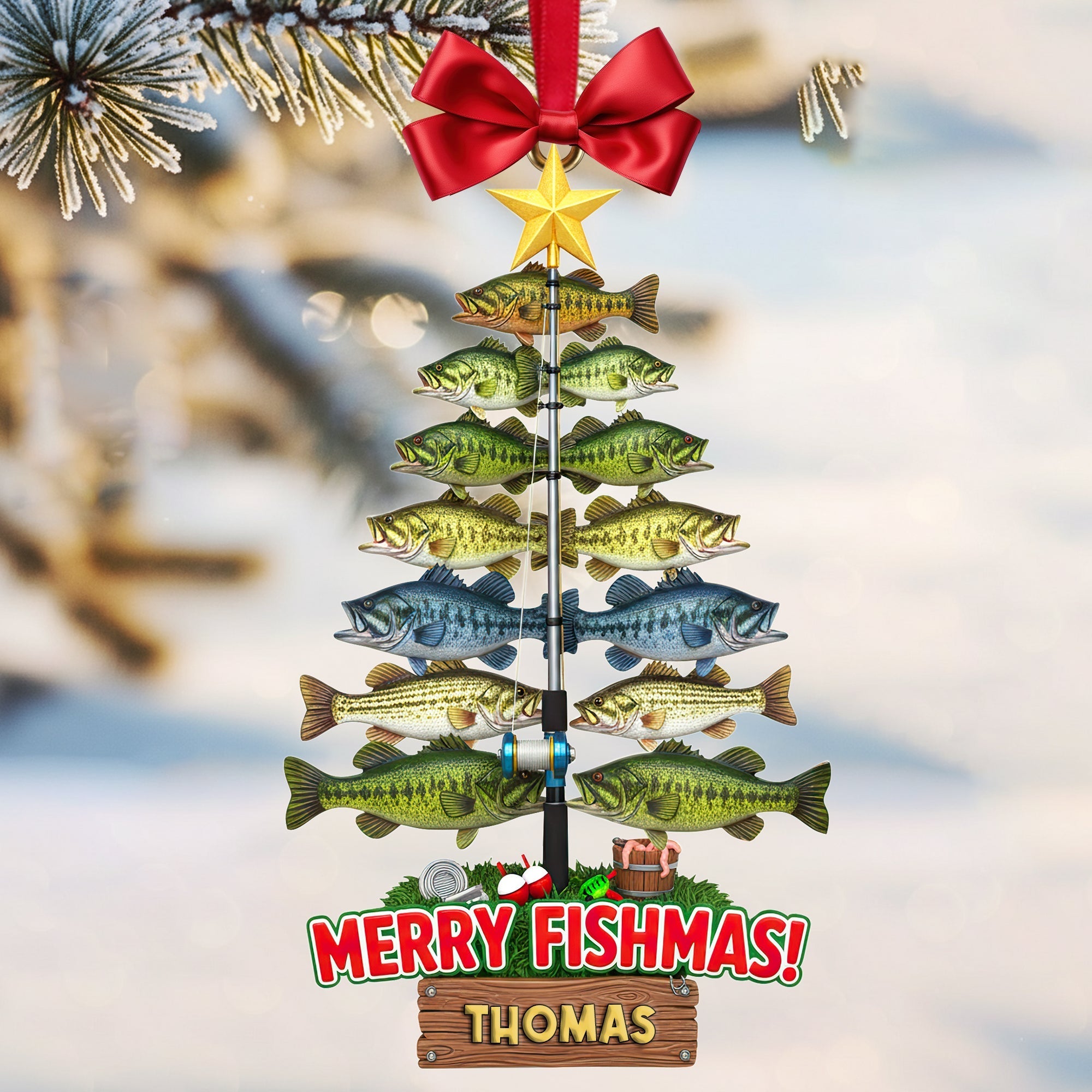 Merry Fishmas! Personalized Fisherman's Fish Tree Ornament - Custom Gift for Fishing Lovers Ornament PopCulturePrints