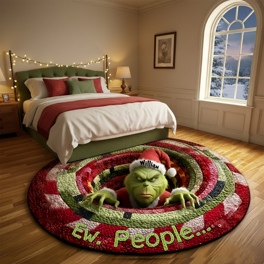 "Ew, People..." - Grumpy Green Monster Quilted Round Mat - Personalized Gift for Movie Lovers and Holiday Enthusiasts Doormat PopCulturePrints