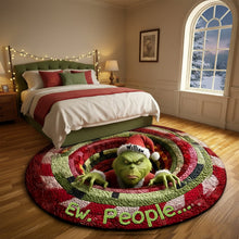 Load image into Gallery viewer, &quot;Ew, People...&quot; - Grumpy Green Monster Quilted Round Mat - Personalized Gift for Movie Lovers and Holiday Enthusiasts Doormat PopCulturePrints
